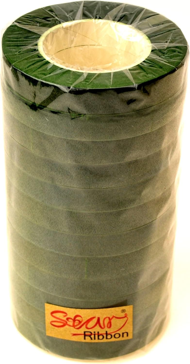 12 Rolls 1/2 Inch Wide Floral Tape Super Stretchy for Bouquest Stem and Craft items 16 Colors Available (Dark Hunter Green)