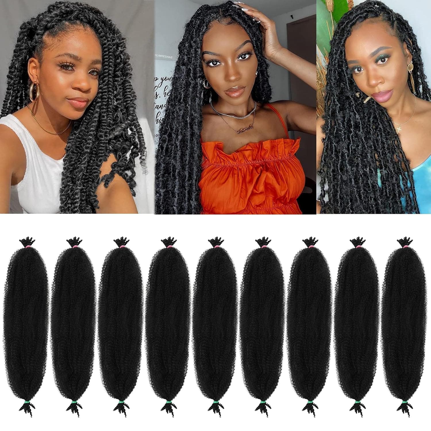 Marley Twist Braiding Hair 24 Inch 9 Packs Pre Separated Springy Afro Twist Hair for Faux Locs Marley Hair, Pre Fluffed Marley Hair Kinky Twist Braiding Hair for Black Women Hair Extensions 1B
