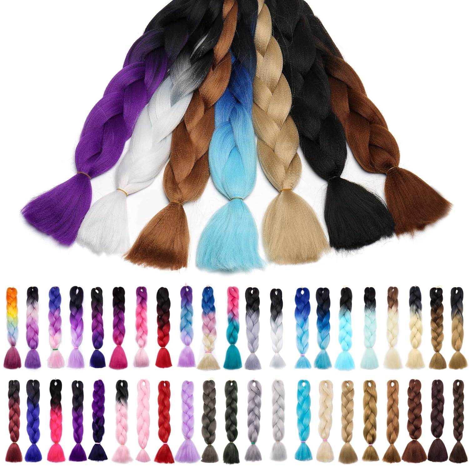 SEGO 24 Inch Jumbo Braiding Hair Jumbo Braid Hair Extensions Long Jumbo Braids for Box Braids Crochet Hair High Temperature Synthetic Fiber 3 Tone Colored Black/Brown/Beige 3 Bundle