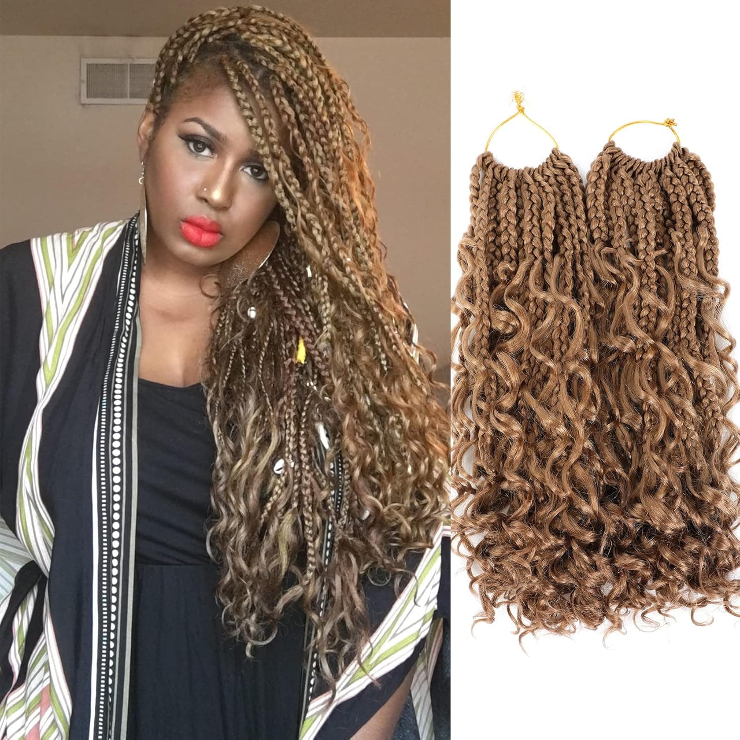 Box Braids Crochet Hair Goddess Box Braid Crochet Hair 24 Roots/Pcs Bohemian Box Braids Crochet Hair With Curly End Goddess Curls 3X Crochet Hair Boho Crochet Hair Locs 6 Packs (14INCH-6PACKS, 27#) … … …
