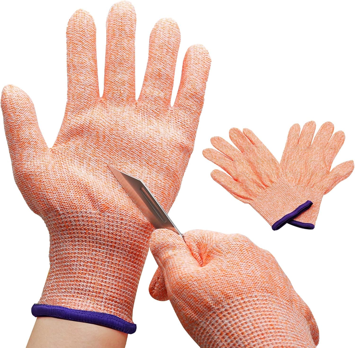 KMITMUK Adult/Kids Cut Resistant Gloves 2 Pairs, Level 5 High Performance Protection, Safety Cutting Gloves for Kitchen Use