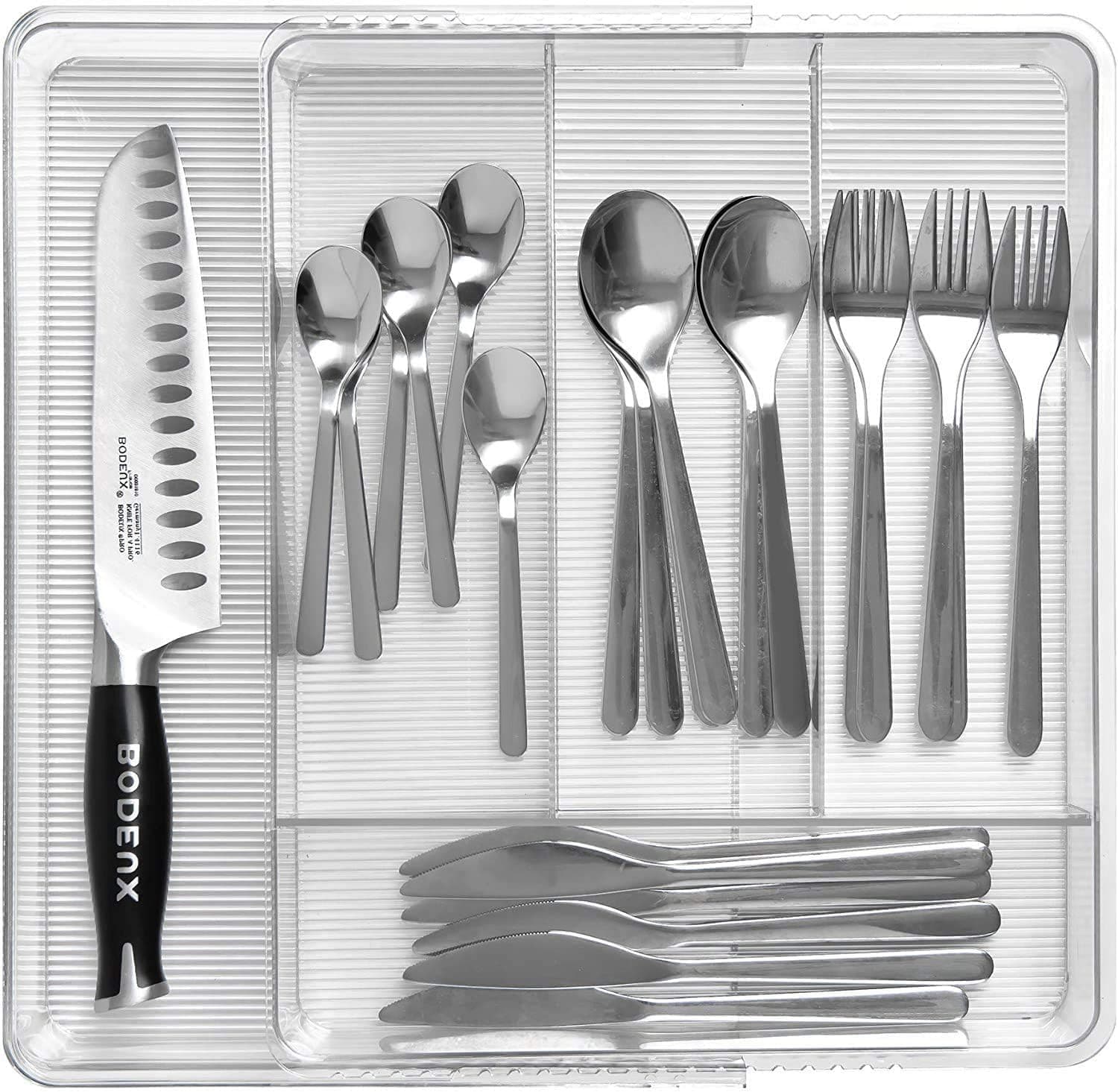 WEGAP Drawer Silverware Tray Organizer, Expandable Kitchen Cutlery Flatware Drawer Organizing, Serving Utensils, Multi-Purpose Storage for Kitchen, Office, Bathroom Supplies