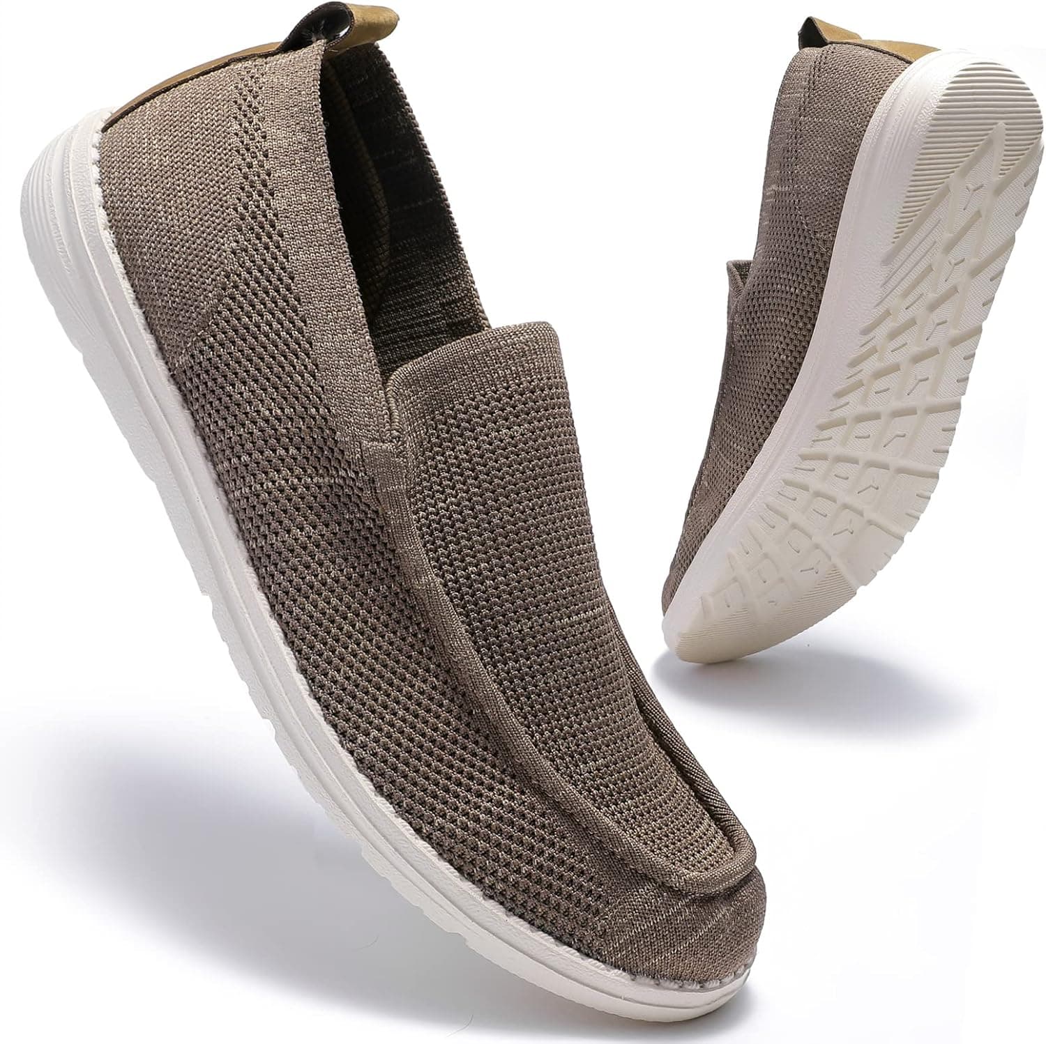 Mens Slip on Shoes Casual Loafers Shoes-Breathable Lightweight Comfortable Non Slip Walking Boat Shoes for Men,Khaki Size 10