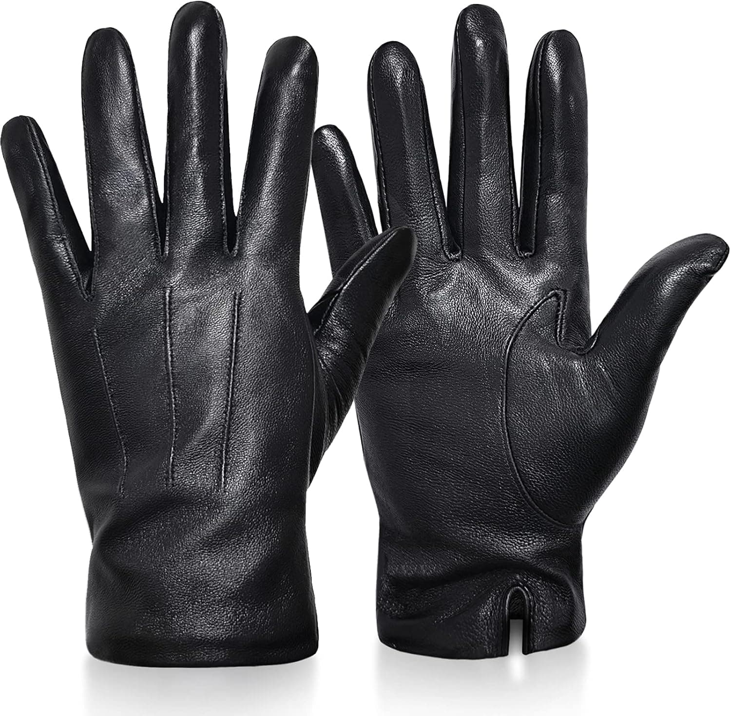 Outrip Genuine Sheepskin Leather Gloves for Men Cold Weather, Warm Fleece Lined Winter Gloves Touchscreen Black