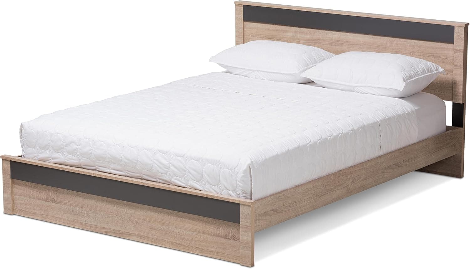Jeanine Modern and Contemporary Two-Tone Oak and Grey Wood Platform Bed, Queen