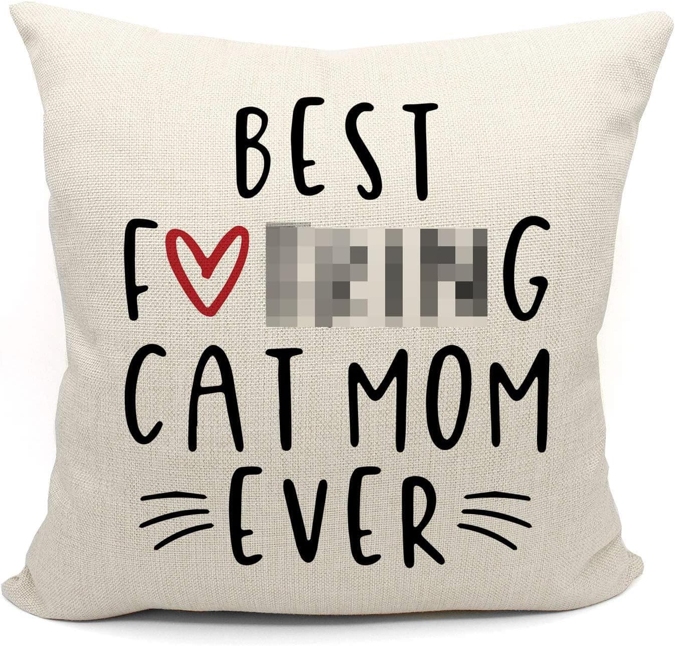 Mancheng-zi Best Cat Mom Ever Throw Pillow Case, Funny Cat Mom Gift, Cat Lover Gifts, Gift for Cat Mom, 18 x 18 Inch Linen Cushion Cover for Sofa Couch Bed