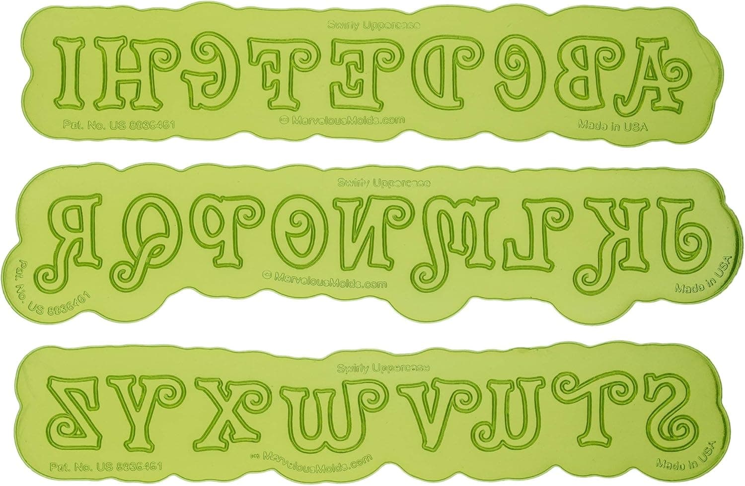 Swirly Uppercase Letter Maker | Flexabet Silicone Cutter and Mold for Cakes by Marvelous Molds