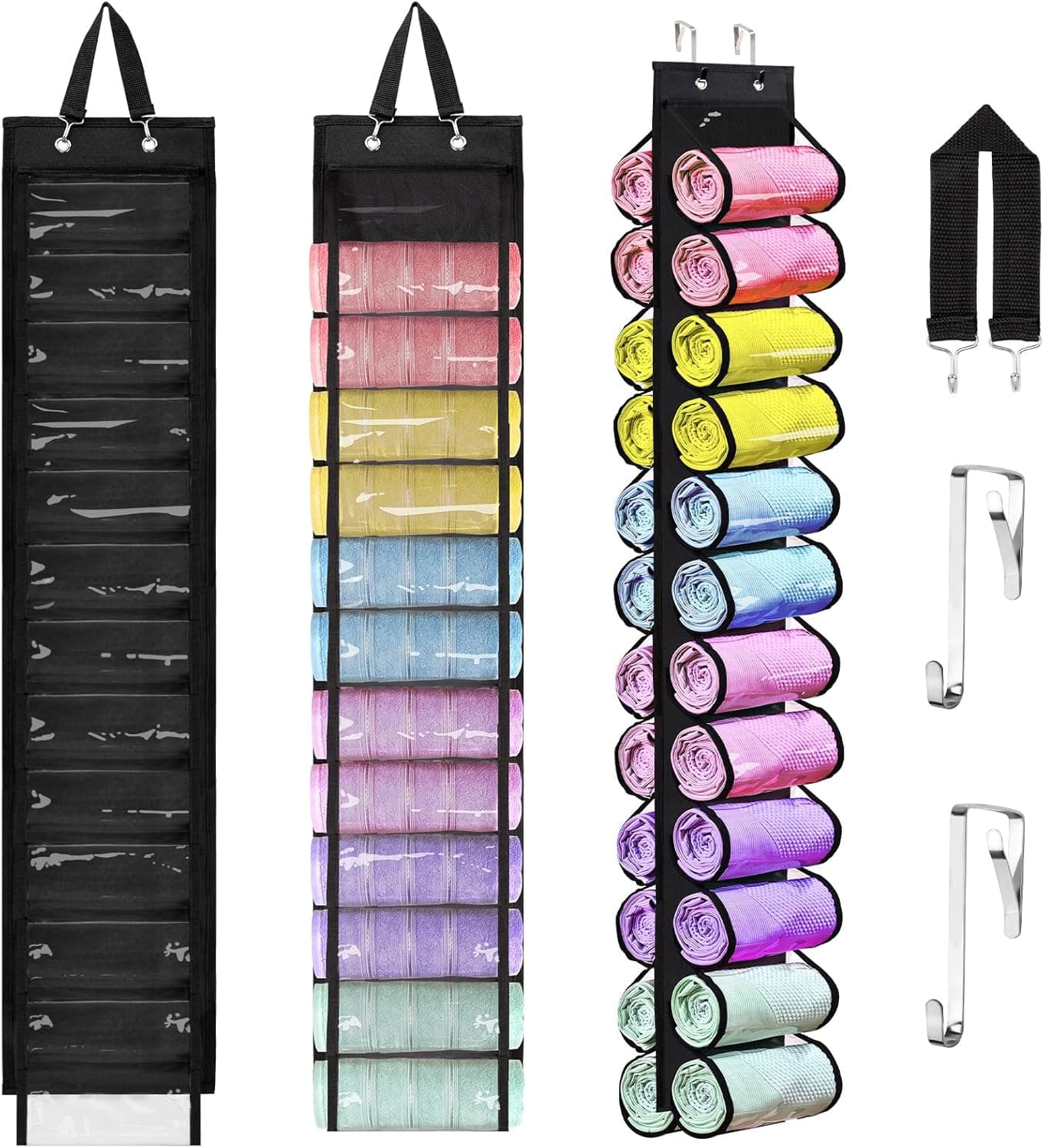 HUAXUS Yoga Legging Storage Organizer - Space Saving Clothes Closets Roll Holder, Hanging Organizer Storage with 24 Roll Independent Compartments