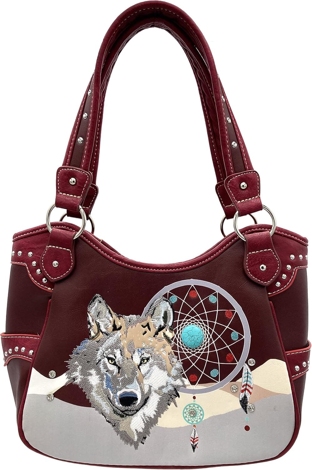 Wolf Embroidery Dream Catcher Feather Tribal Conceal Carry Tote Handbag Purse