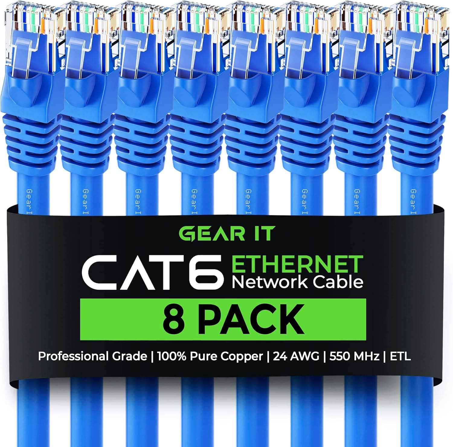 GearIT Cat 6 Ethernet Cable 6 ft (8-Pack) - Cat6 Patch Cable, Cat 6 Patch Cable, Cat6 Cable, Cat 6 Cable, Cat6 Ethernet Cable, Network Cable, Internet Cable - Blue 6 Feet