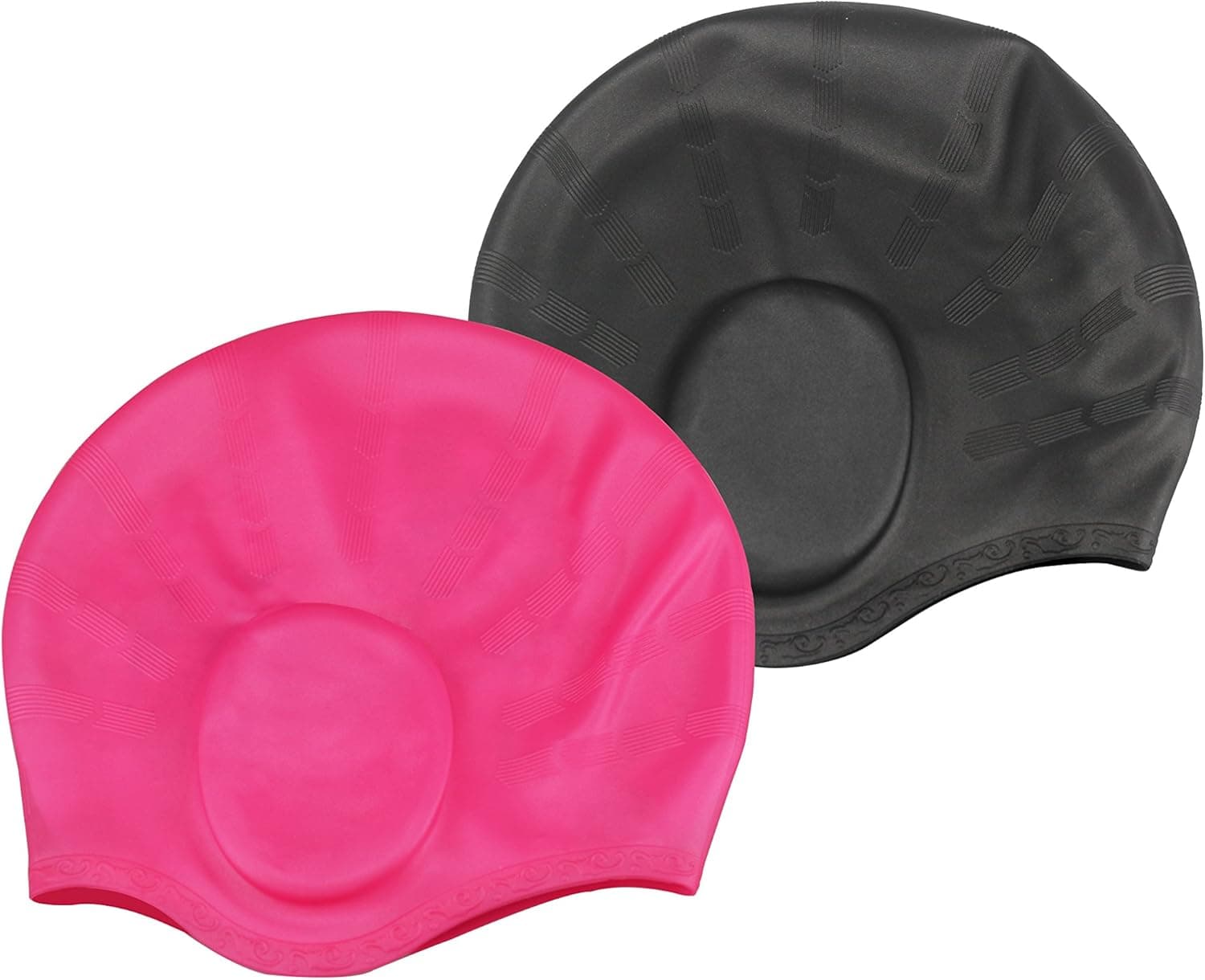 Aprince Silicone Long Hair Swim Caps (2 Pack) (Rose + Black)