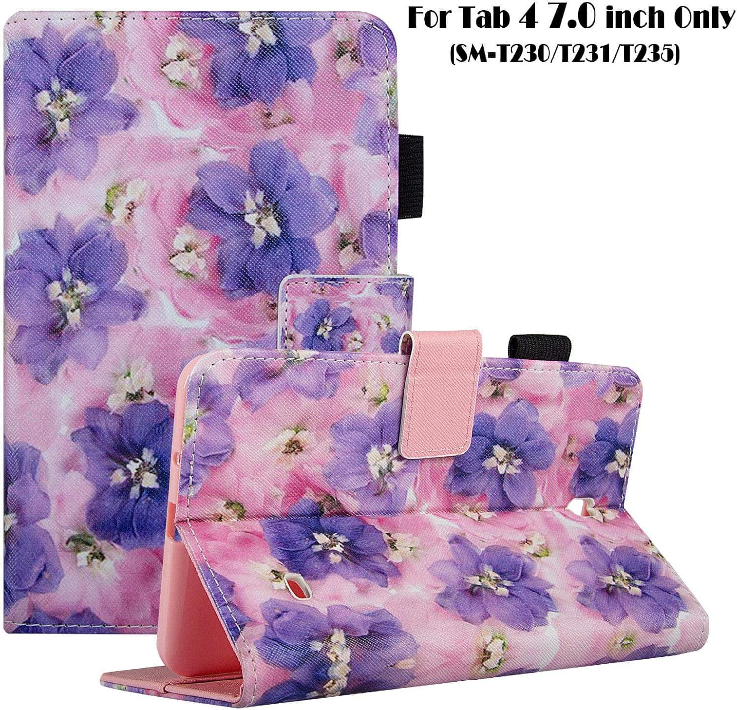 Dteck Case for Samsung Galaxy Tab 4 7.0-inch SM-T230, Slim Lightweight PU Leather Stand Case with Card Slots Magnetic Protective Cover for Galaxy Tab 4 7.0" T230 /Nook 7.0 Tablet, Purple Flower