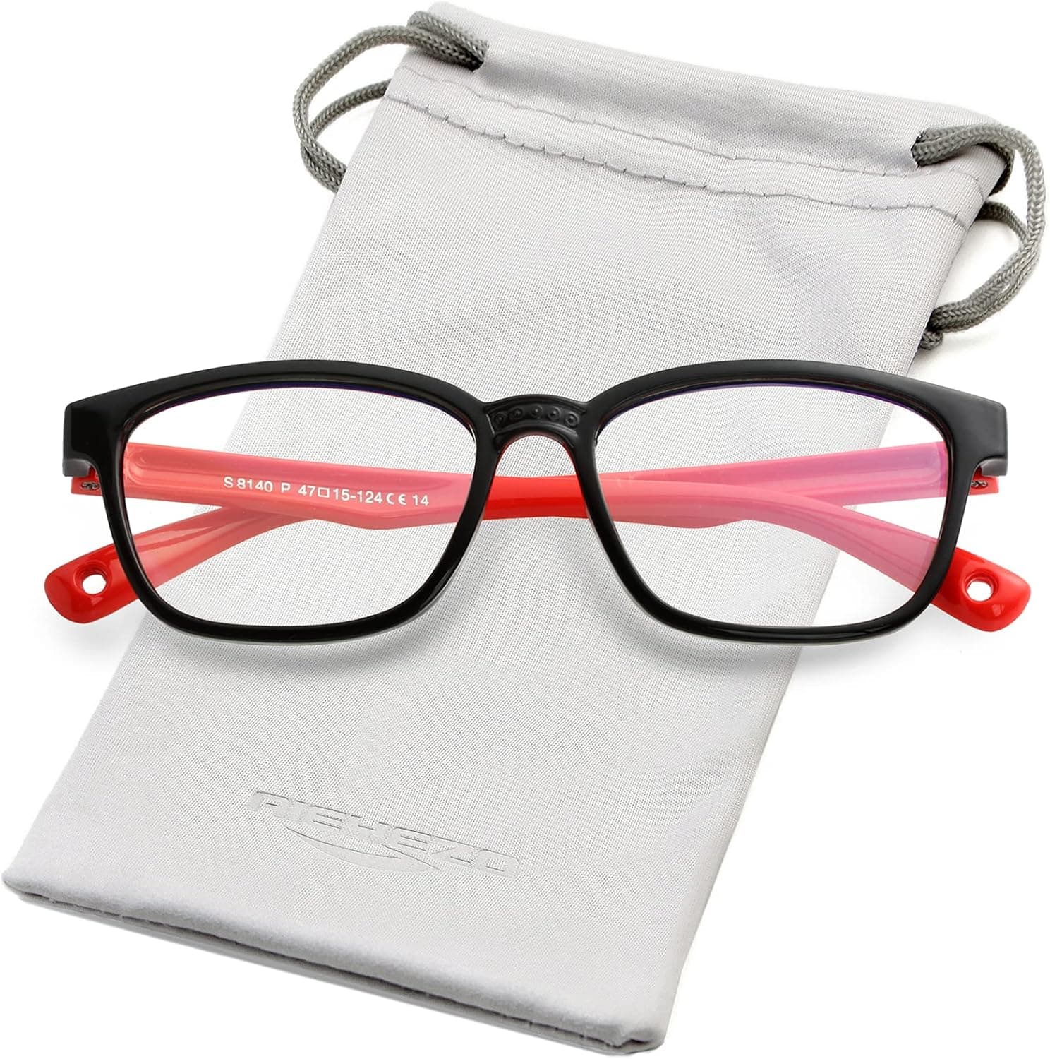 AIEYEZO Kids Blue Light Blocking Glasses Silicone Flexible Square Eyeglasses Frame with Glasses Rope, for Children Age 3-10