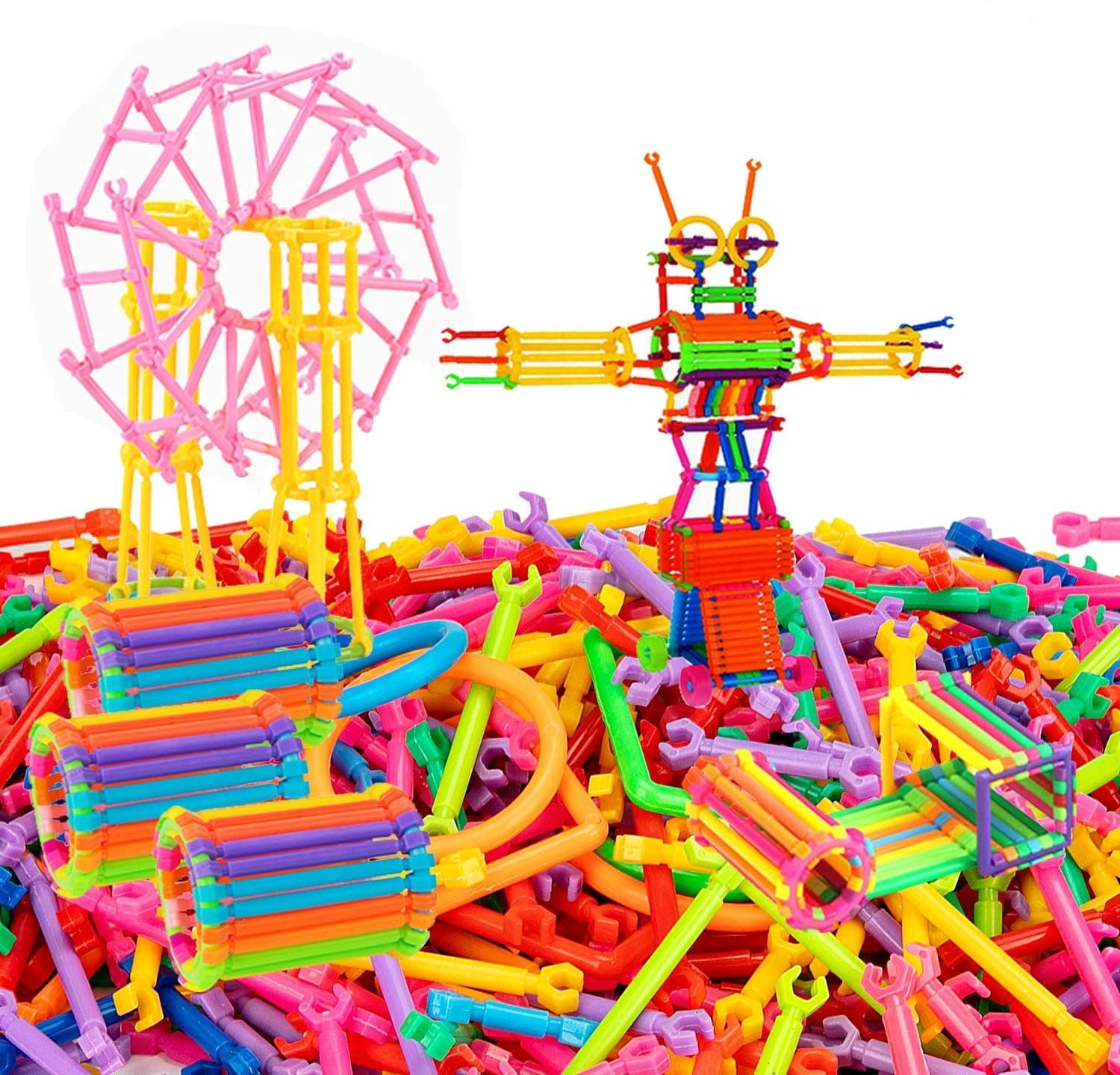 BESTING Building Bars 550 PCS Various Shape Construction Blocks Stem Engineering Bricks Set 3D Puzzle Interlocking Creative Connecting Kit Educational for Kids(BT550)