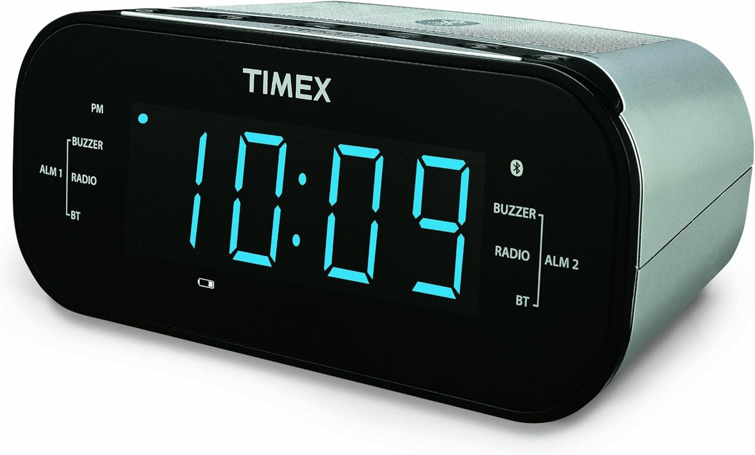 Timex T331S Bluetooth AM/FM Dual Alarm Clock Radio with 1.2-Inch Blue Display and Line-in Jack (Silver)