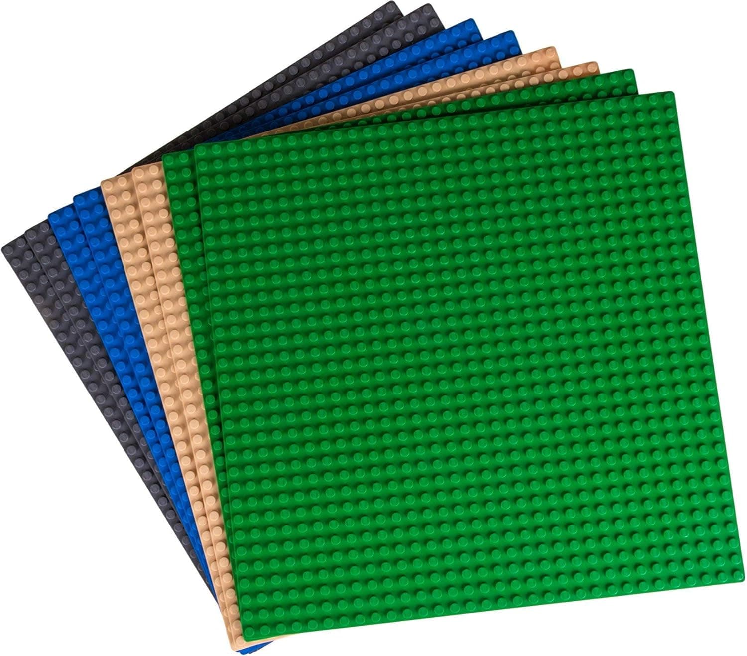 Strictly Briks Classic Baseplates 10" x 10" Building Brick Base Plates 100% Compatible with All Major Brands | 8 Flat Bottom Bases Great for DIY Play Tables | 2 Blue, 2 Gray, 2 Green, 2 Sand
