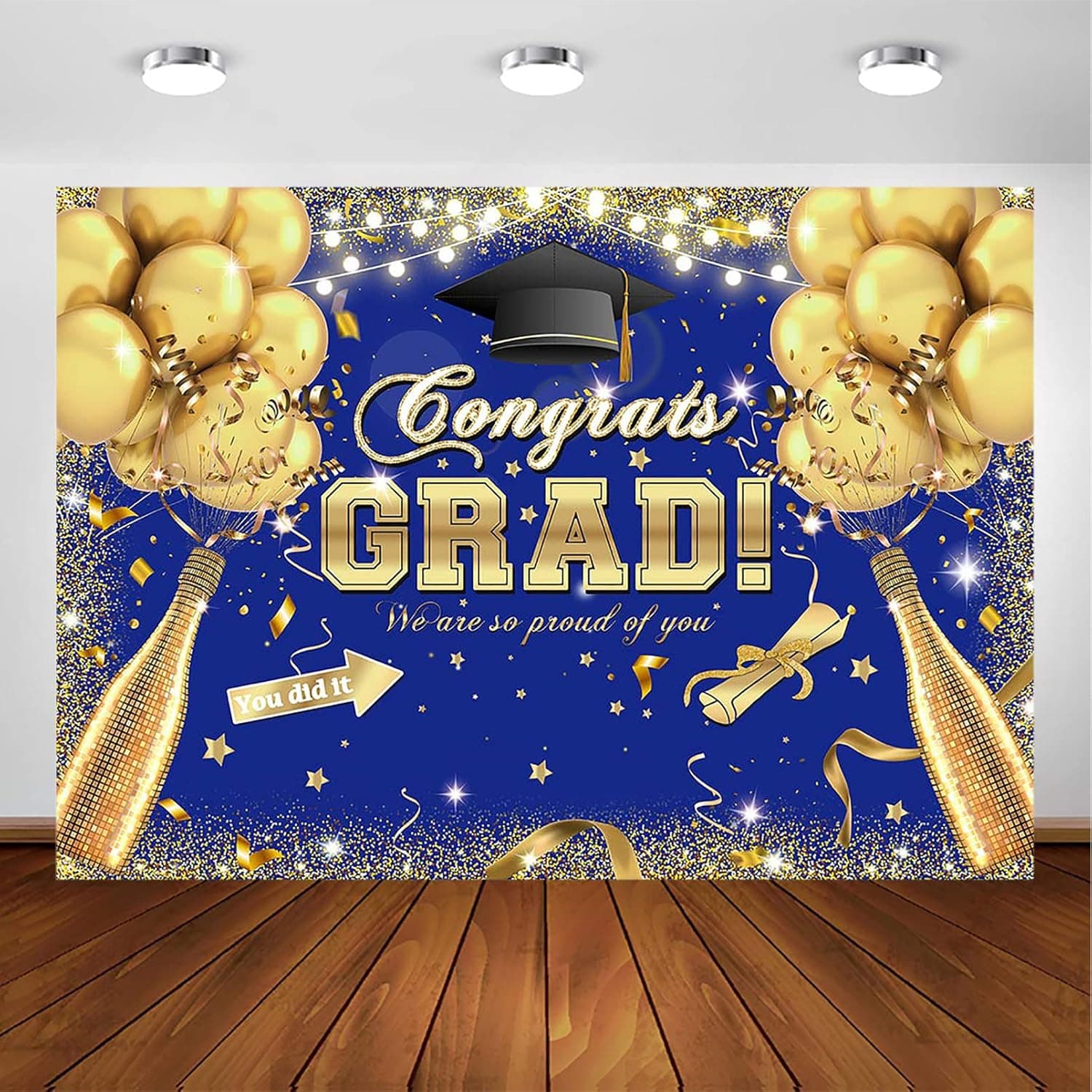 Avezano Congrats Grad Backdrop for Class of 2023 Congratulate Graduation Party Decorations Photography Background Grad Celebration Prom Party Photoshoot Supplies (7x5ft, Blue)
