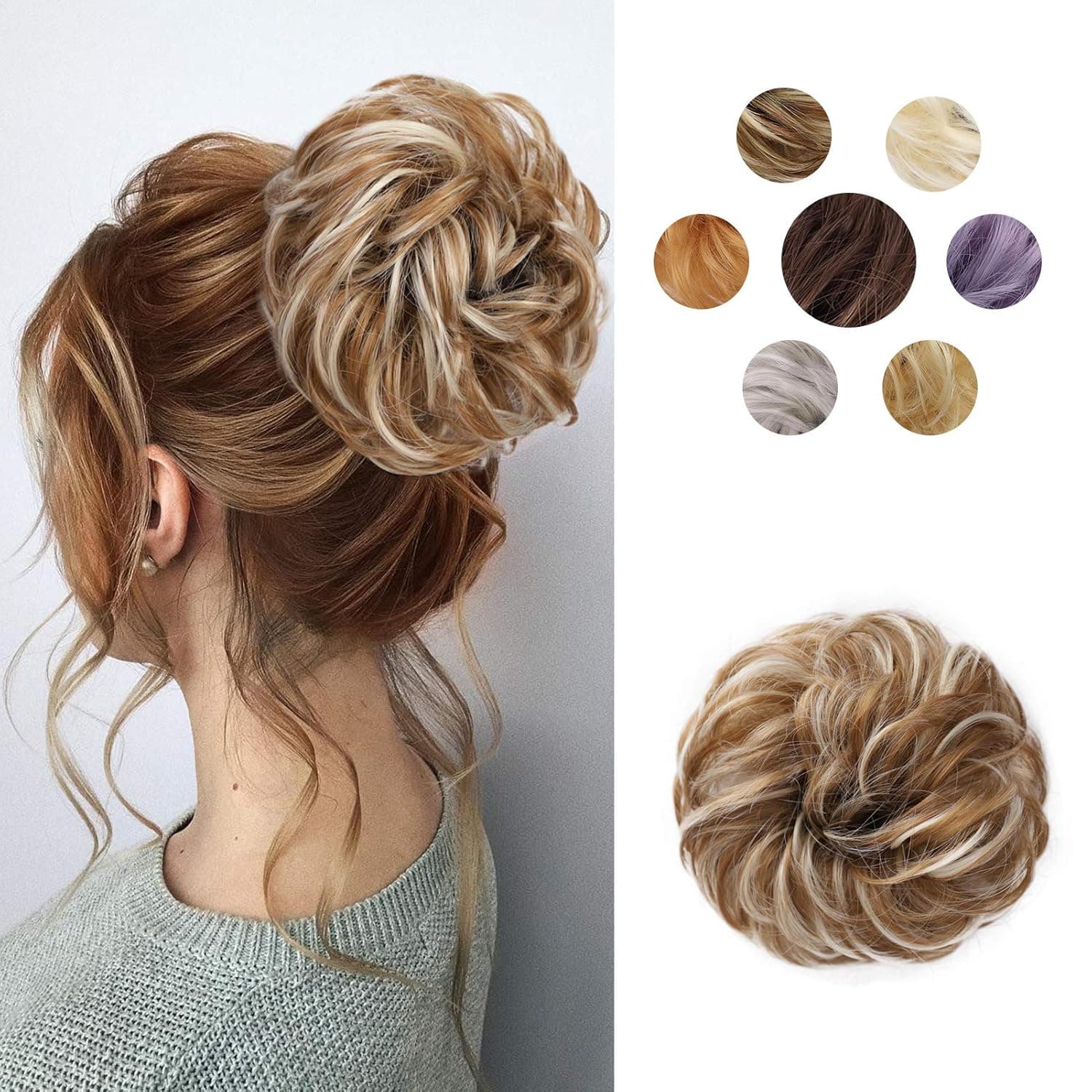 Stampede Glorious 1PCS Messy Bun Hair Piece Curly Wavy Scrunchy Updo Extensions for Women and Girls Messy Donut Updo Chignons Hair Piece for Wedding or Daily wear (86H10#)