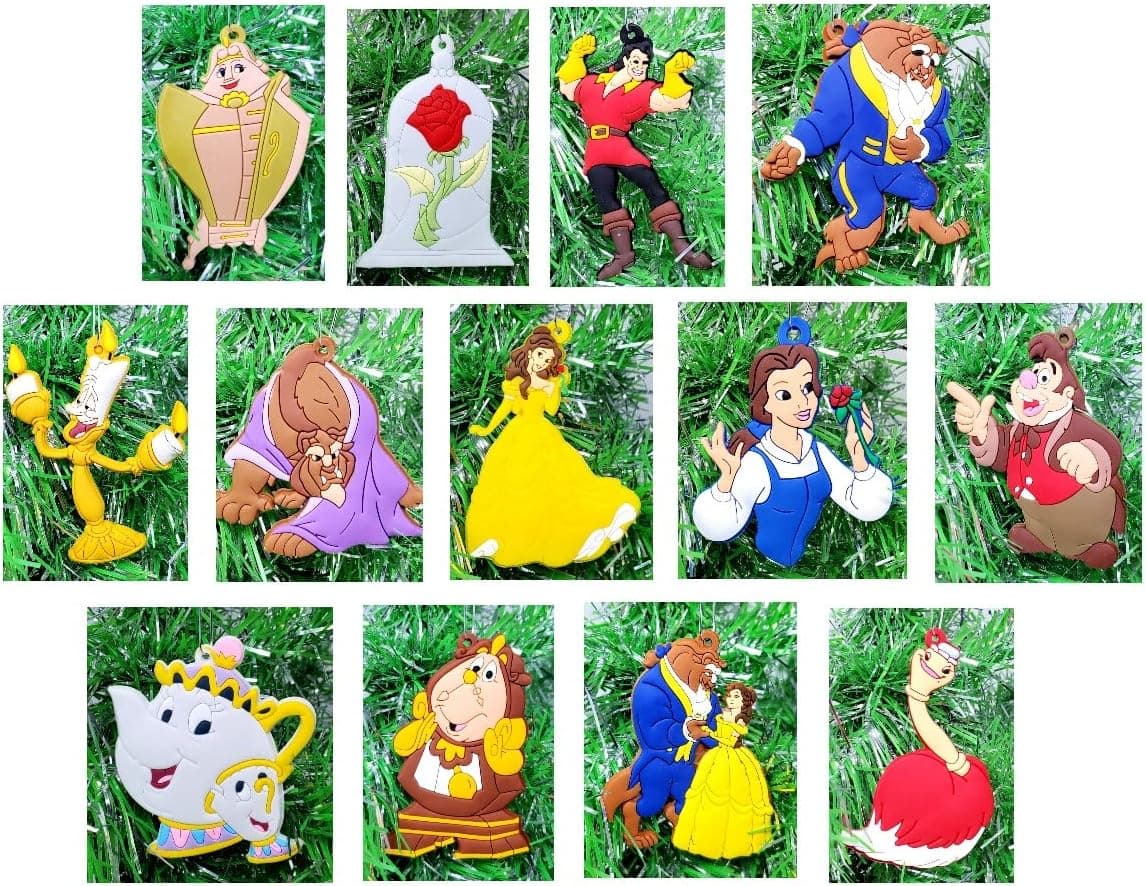 Beauty and The Beast Deluxe Ornament Set with Princess Belle, Cogsworth, Lumiere, Gaston and Friends