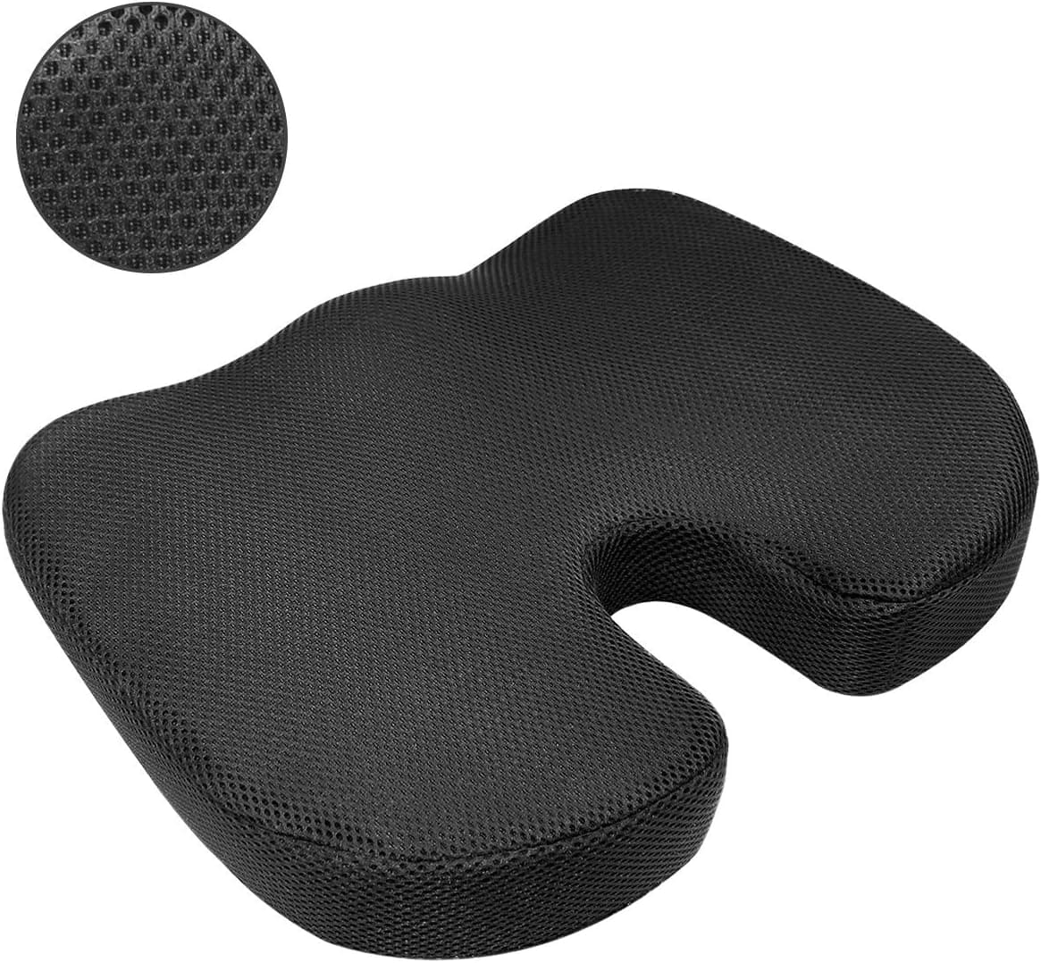 Memory Foam Seat Cushion for Office Chair, HIPPIH Seat Cushion for Car for Back Pain, Car and Wheelchair, Coccyx Orthopedic Seat Cushion with Non-slip Removable Cover, Black