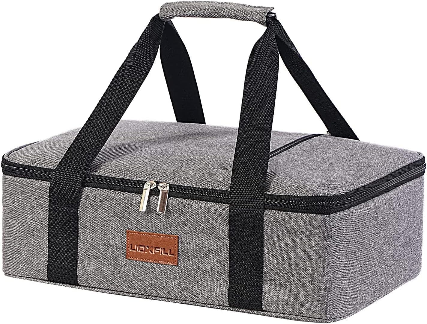 Uoxfill Lunch Bag Insulated Thermal Food Carrier Insulated Casserole Carrier for Hot or Cold Food,Insulated Tote Bag for Potluck Cookouts Parties Picnic, Lasagna Lugger,Fits 9"x13" Baking Pan,Gray