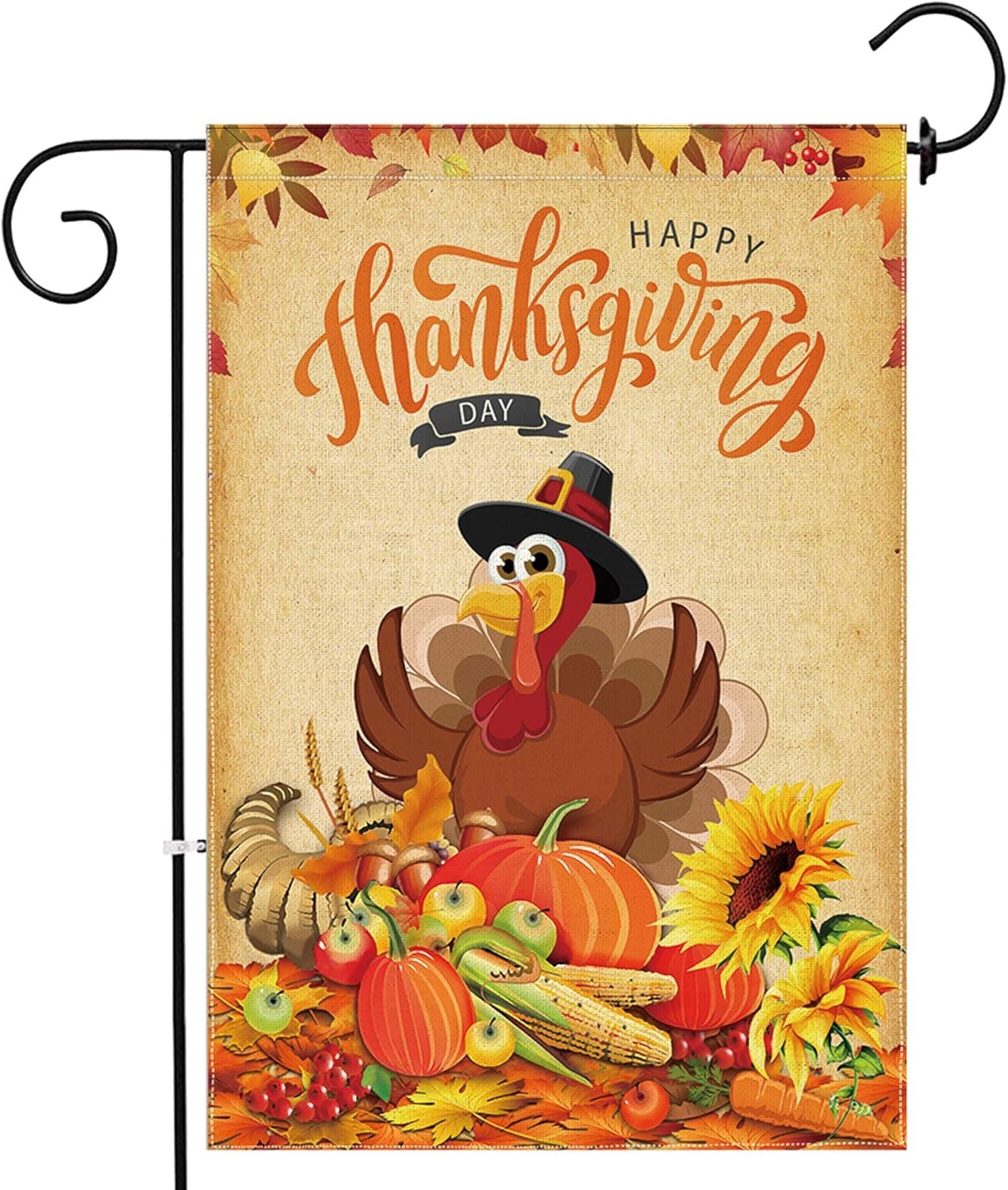 Hexagram Happy Thanksgiving Day Garden Flag 12 x 18 Inch Farmhouse Pumpkin Truck Sunflowers Maple Trees Decorative Fall Small Flags for Outdoor Porch Yard Garden Double Sided Burlap Flags