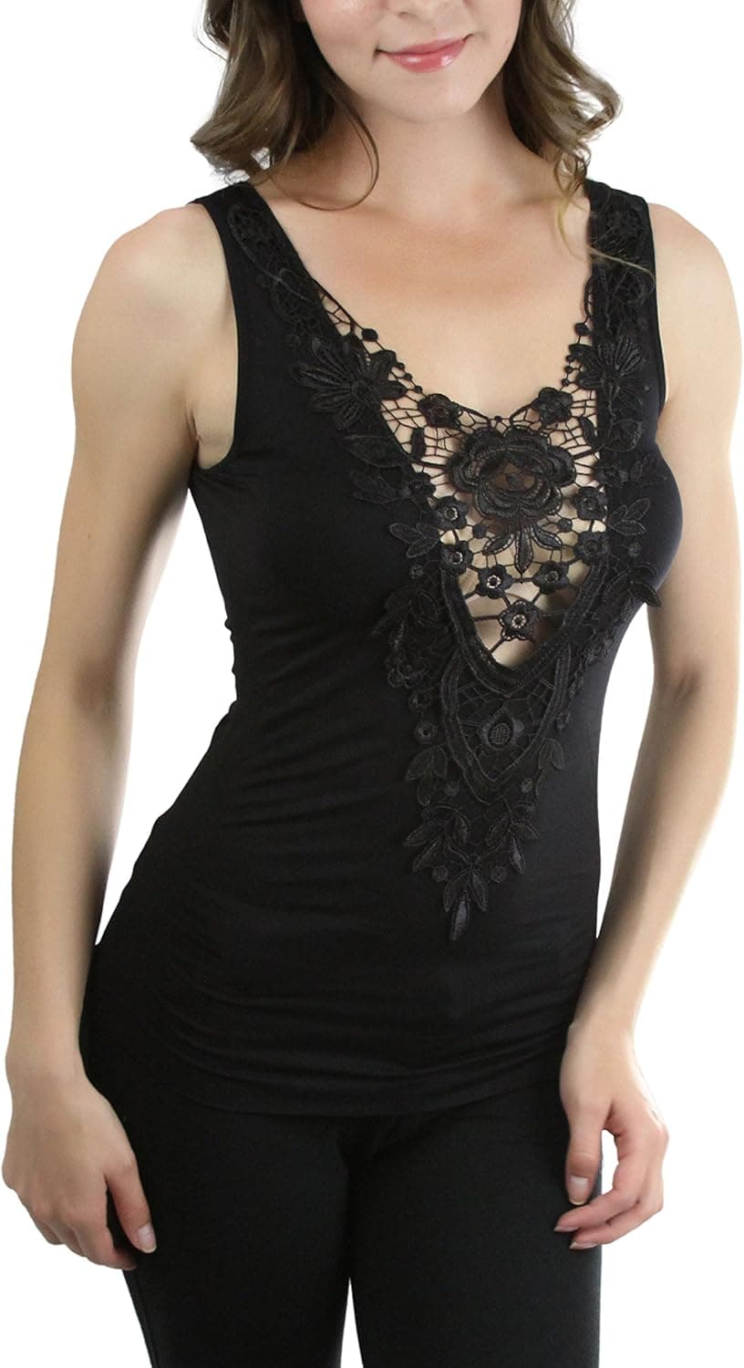 ToBeInStyle Women’s Vibrant Color Layering Lace Accents Cami Tanks & Top