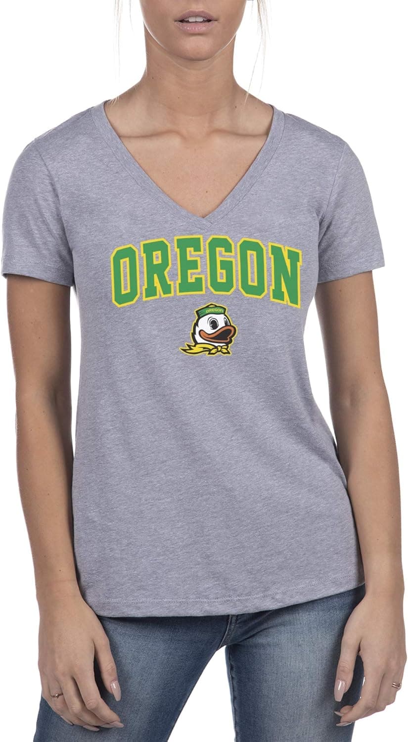 Top of the World Women's Trim Modern Fit Ideal Short Sleeve V-Neck Gray Heather Tee