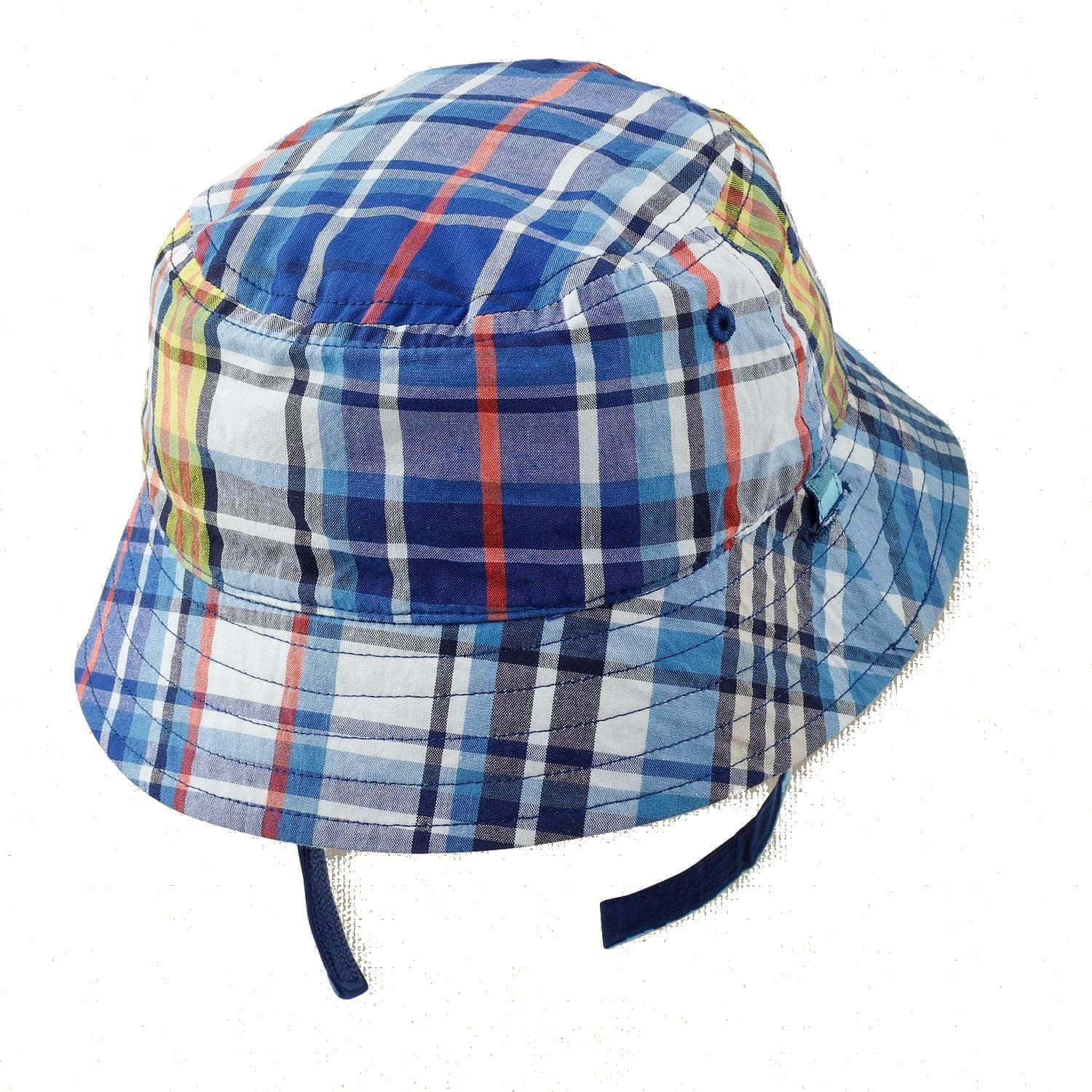 Blue Plaid / Solid Blue - Reversible Bucket Sun Hat for Boys