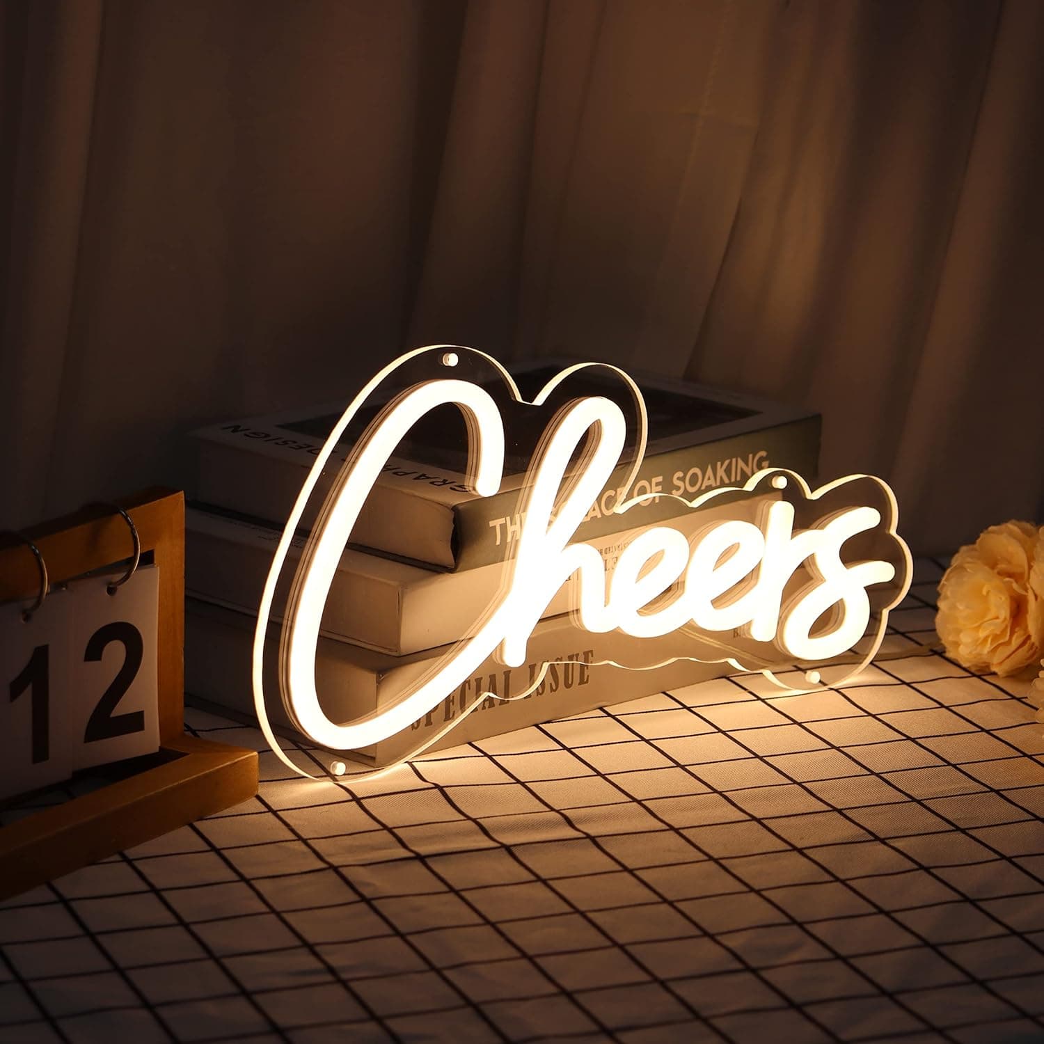 Cheers Neon Sign, GITM Cheers Neon Light Sign for Wall Decor, Bar Prom Party Home Room Neon Decor 13"x 7" (Warm White)