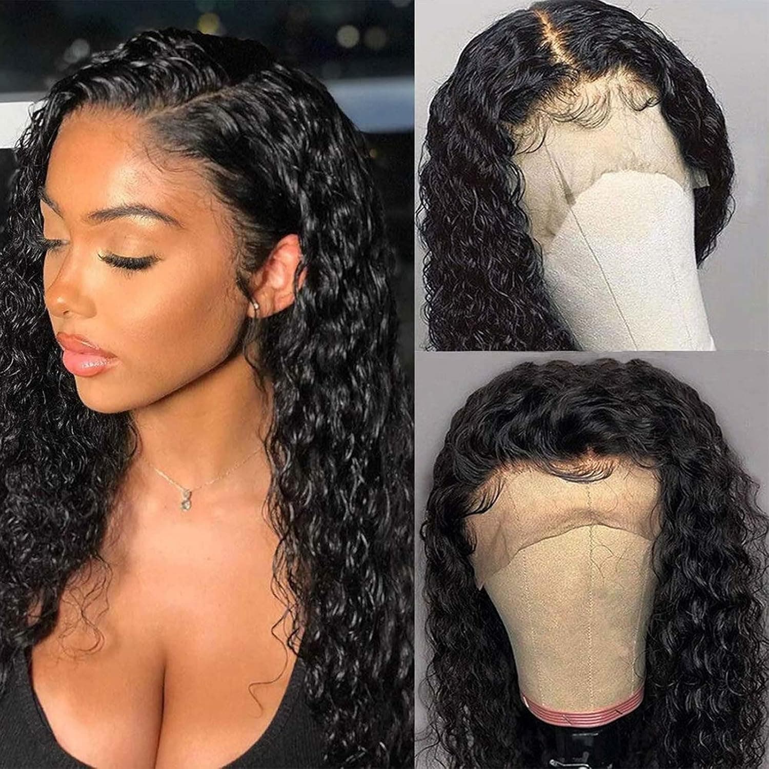 Deep Wave HD Transparent 13x4 Lace Front Wig Human Hair For Black Women Pre Plucked Glueless 150% Density 24 Inch Curly Brazilian Virgin Lace Closure Wigs Human Hair Natural Color