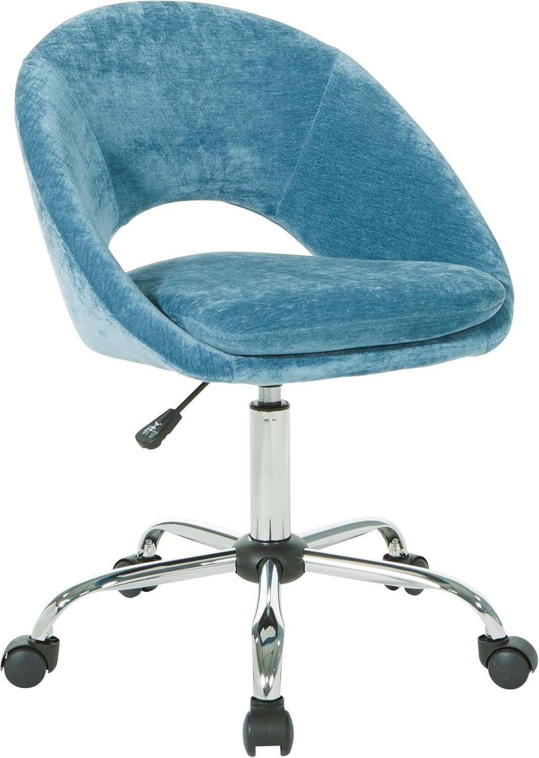 OSP Home Furnishings Milo Office Chair, Adjustable Height, Wood, Chrome, Velvet, Fabric, Royal Blue