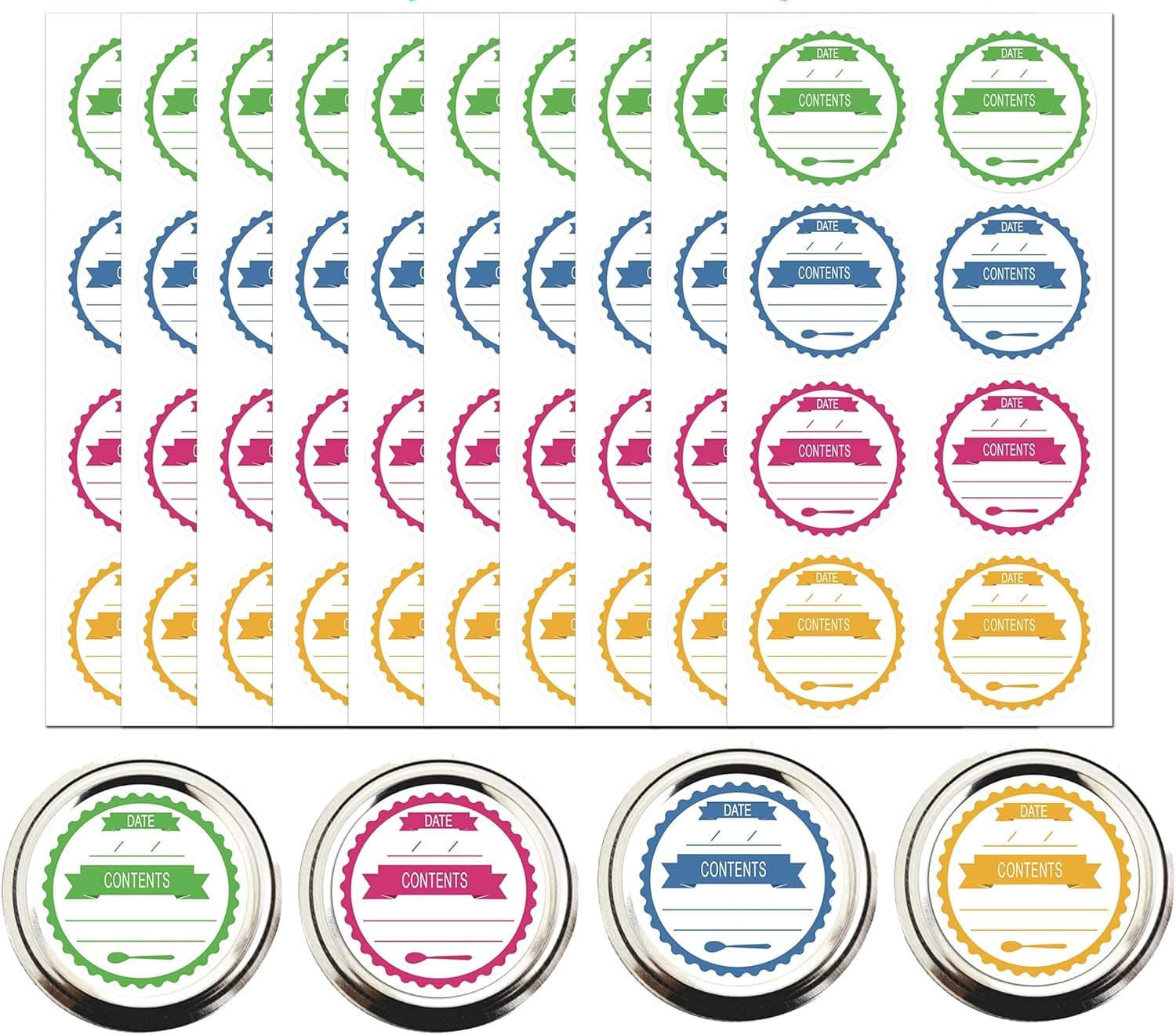 2 Inch Round Canning Labels -"Date Contents" Mason Jars Containers Labels for Spice Mason Jar Lids Canister Food Storage Packaging Sealing,Set of 160 (Colorful, 2 inch)