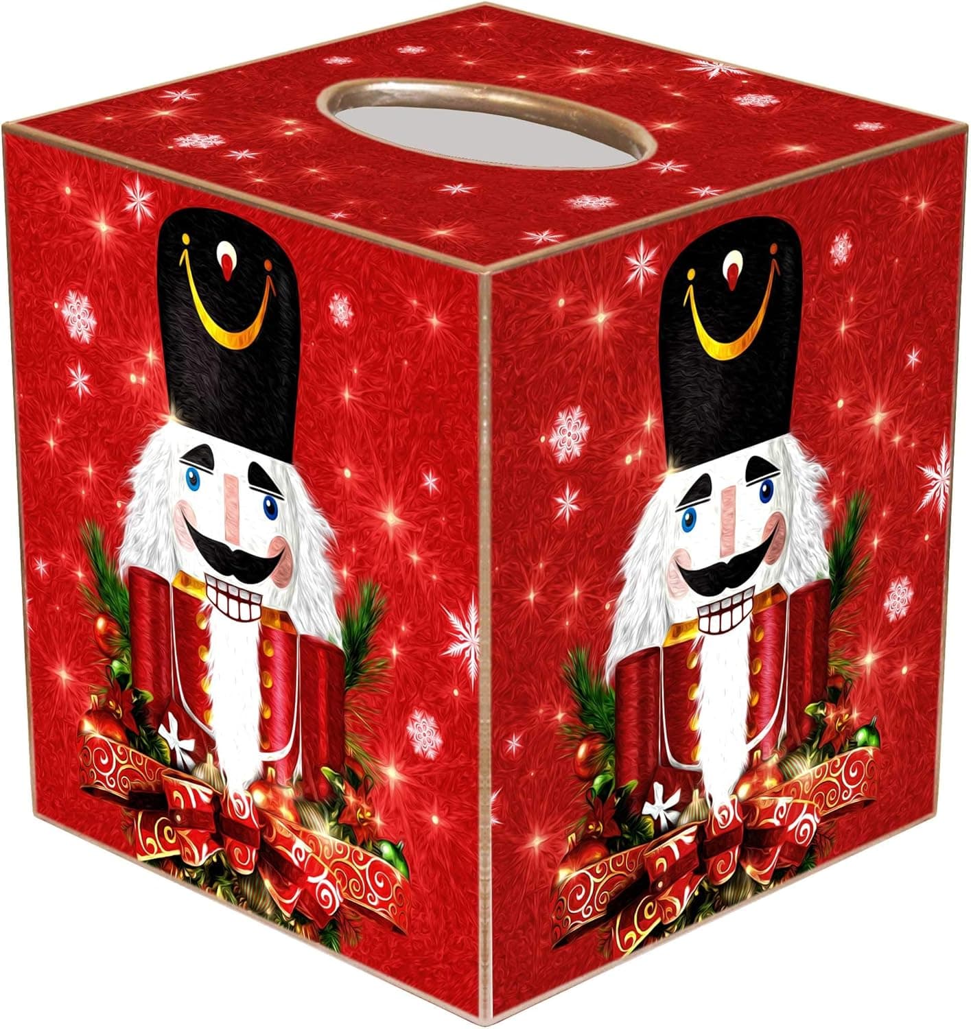Marye-Kelley Nutcracker Christmas Tissue Box Cover Tissue Box Cover Square Paper-Mache Tissue Box Cover Holder Bathroom Vanity Countertops, Bedroom Dressers, Night Stands,