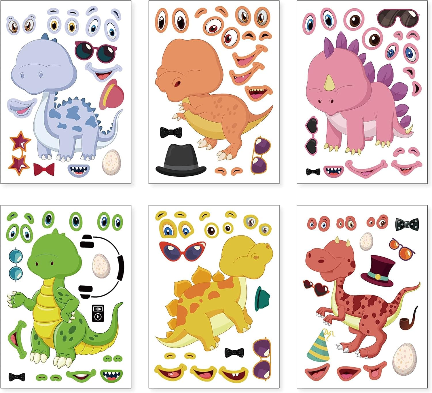 24 Sheets 8.27''×5.9'' Make Your Own Dinosaur Stickers for Kids Toddlers, Make a Face Stickers for Kids Party Favors Activities