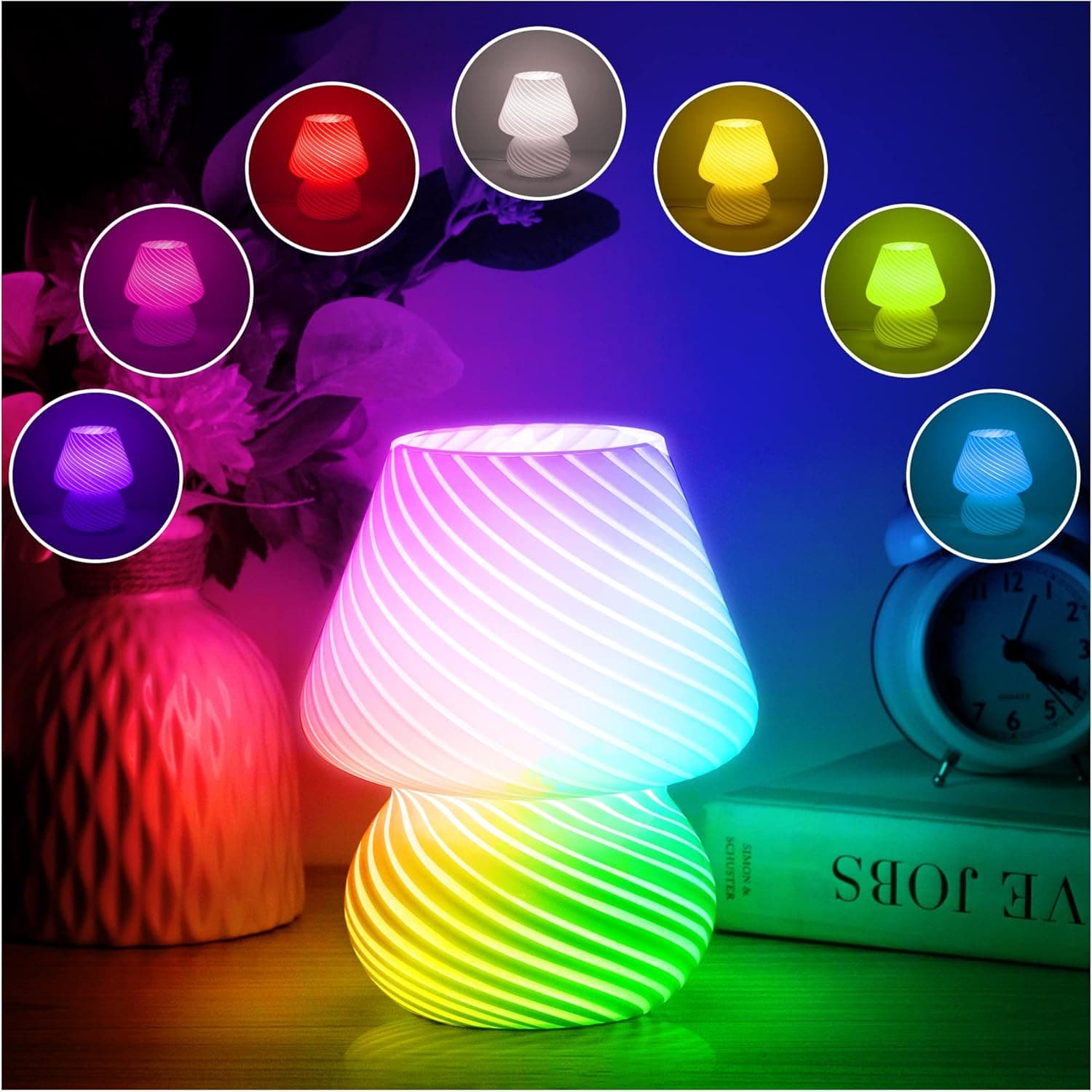 Briignite Table Lamp, Color Changing Glass Mushroom Lamp, Dimmable Desk Lamp with Timing Function, Bedside Lamps with Replaceable Bulb, Perfect Home Decor Night Light Lamp for Bedroom Nightstand