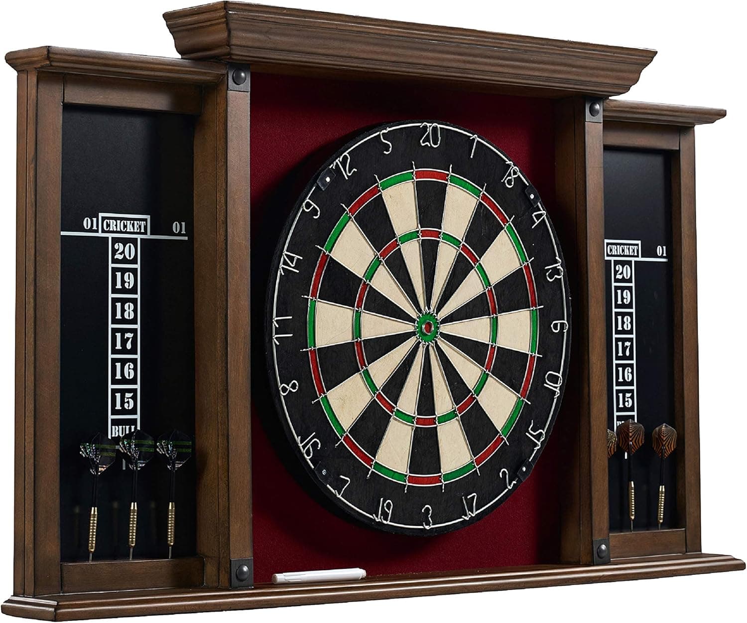 BARRINGTON BILLIARDS COMPANY BILLIARDS Sherwood Dartboard Cabinet Set, Brown/Red, 40.5'' x 5'' x 24''