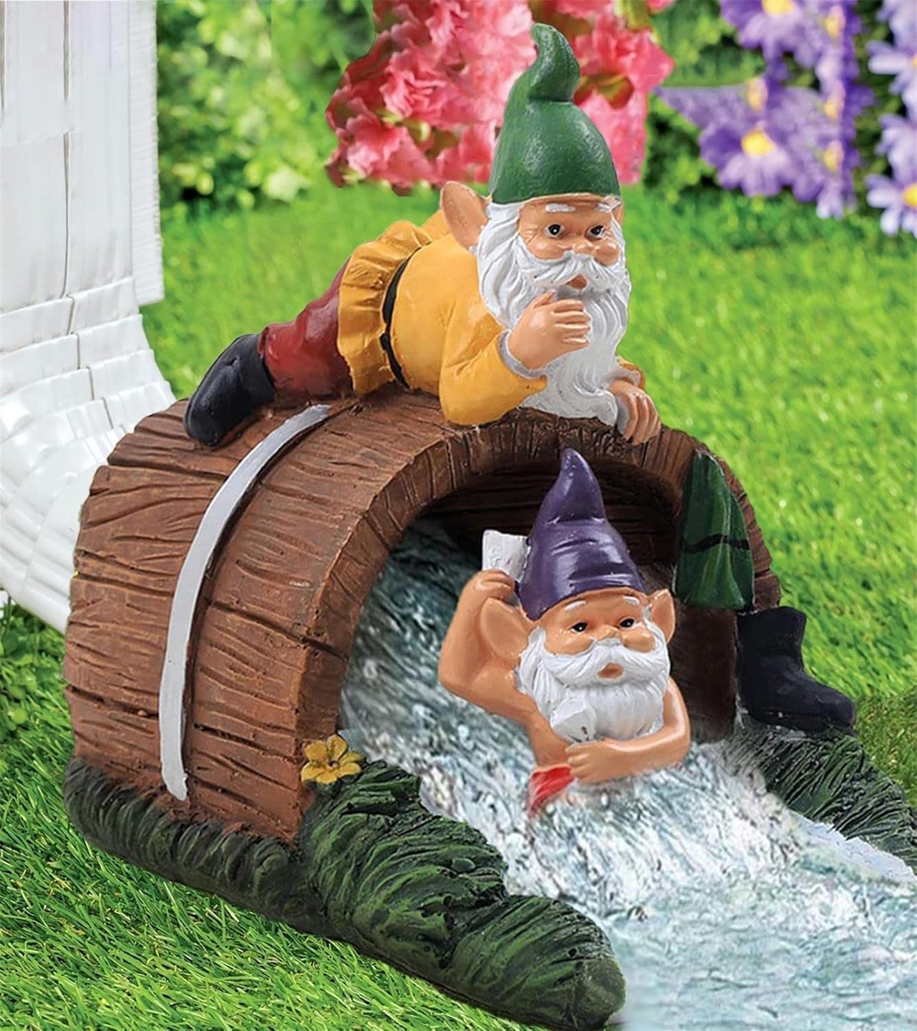 Decorative Gnome Gutter Downspout Extension, Elf Guardian Downspout Statue for Outdoor Gutter Splash Block, 3" x 4" Downspout Extender, Garden Rain Downspout Diverter