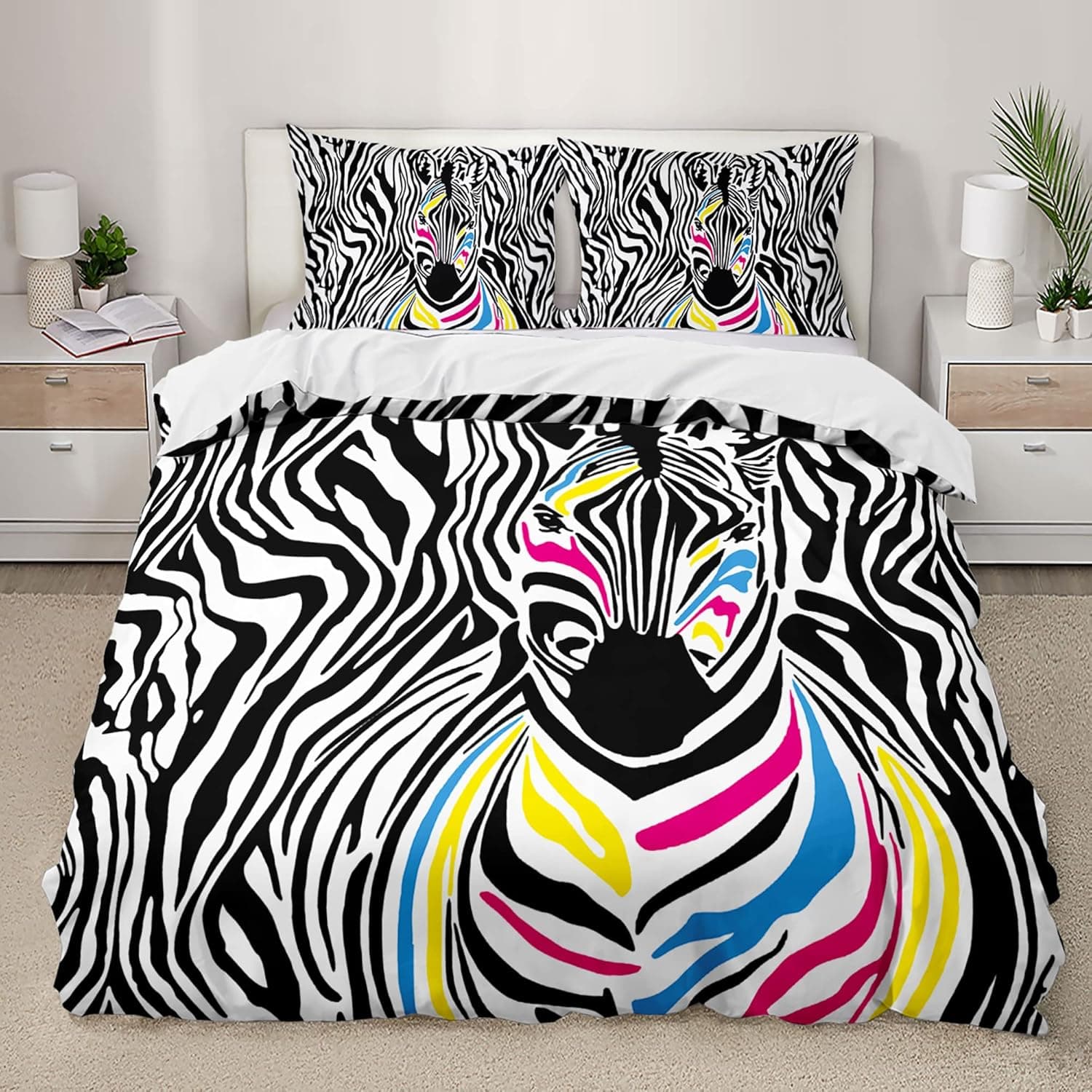XYNHML Zebra Twin Duvet Cover Set Zebra Pattern Kid Bedding Set 3PC Horse Printed Comforter Cover Animal Theme Bedding Set for Girls Adults Room Decor,1 Quilt Cover 2 Pillow Cases No Comforter