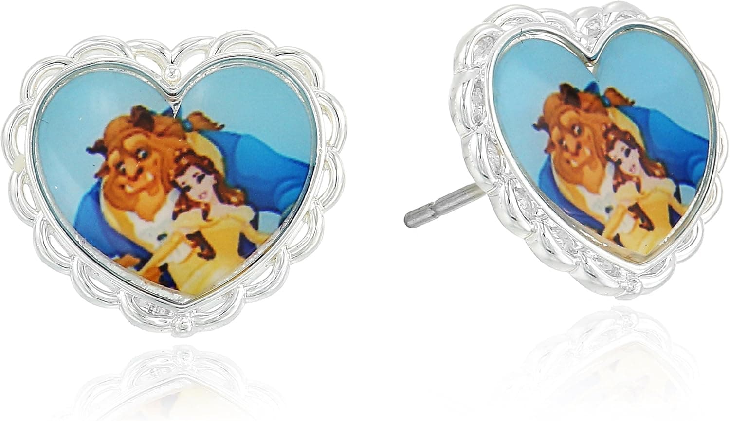 Disney Beauty and the Beast Belle Heart Silver Plated Stud Earrings