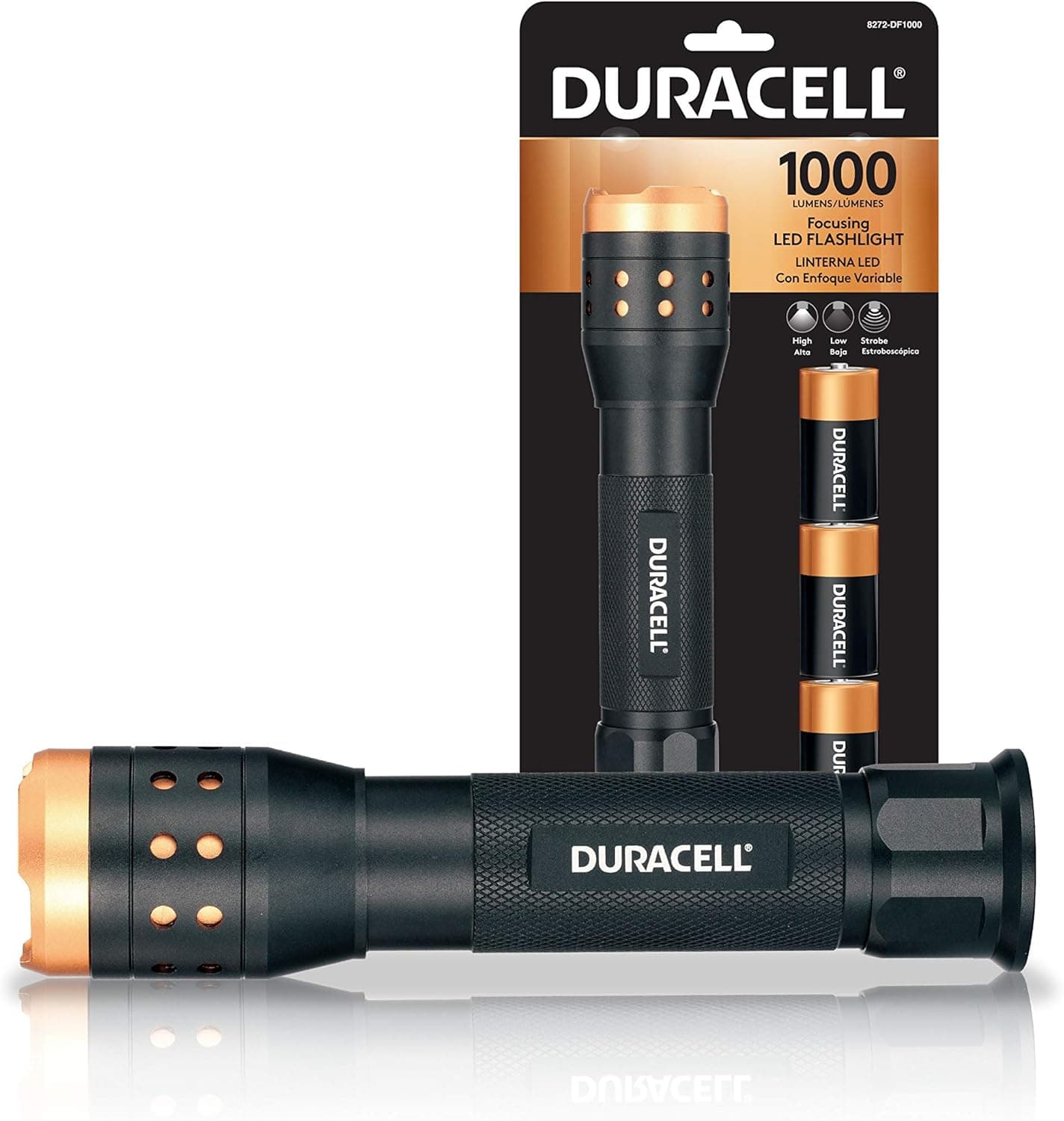 DURACELL 1,000 Lumen Aluminum Focusing Flashlight for Everyday Use - Ultra-Light and Easy to Carry Design with 3 Modes and 3-C Batteries Included. Great for in-Door & Out-Door Use