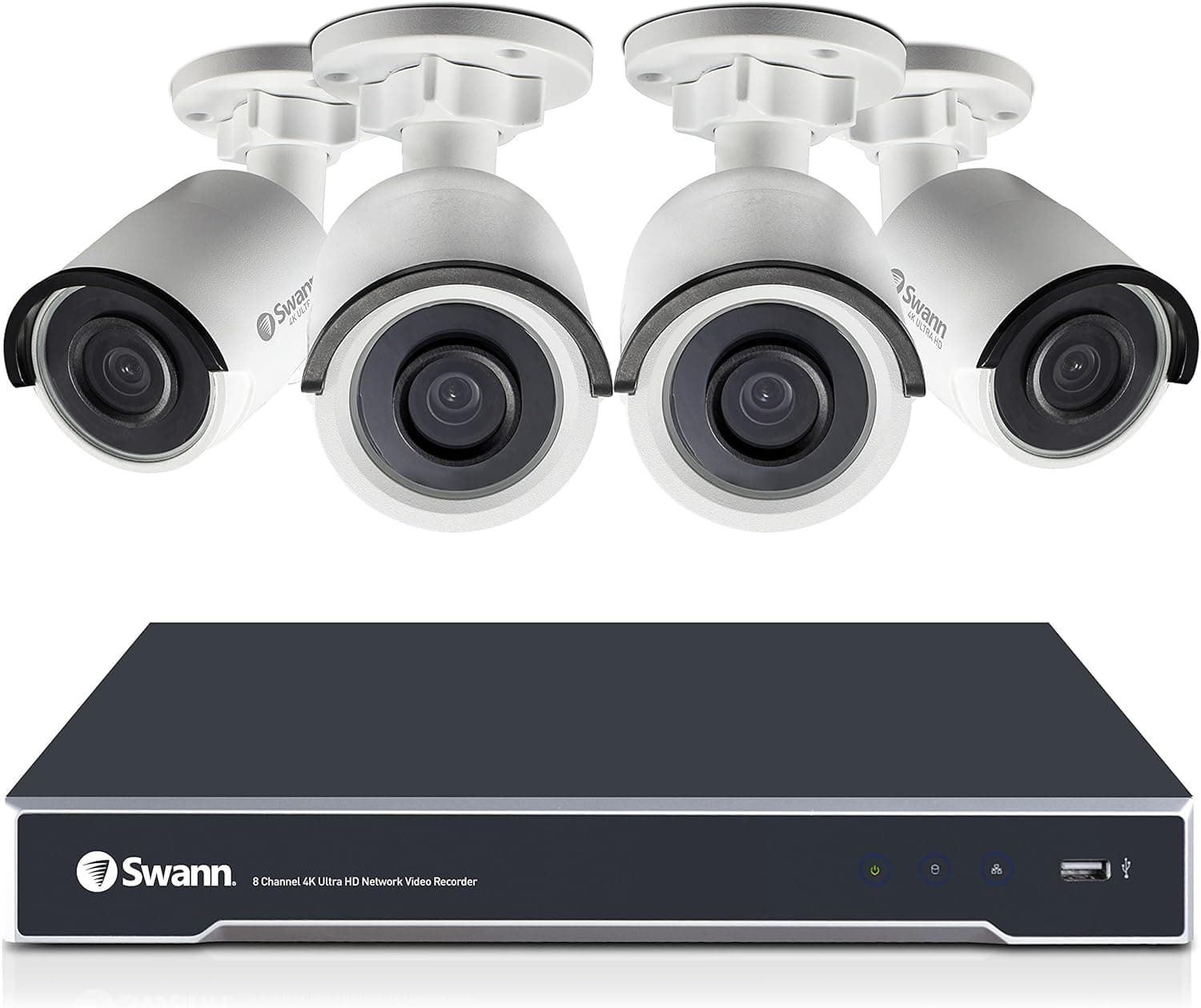 Swann SWNVK-880004-US 8-Channel 4K HD IP SecuritySystem Kit Network Video Recorder NVR w 4TB HDD & 4 x 4K Surveillance Cameras