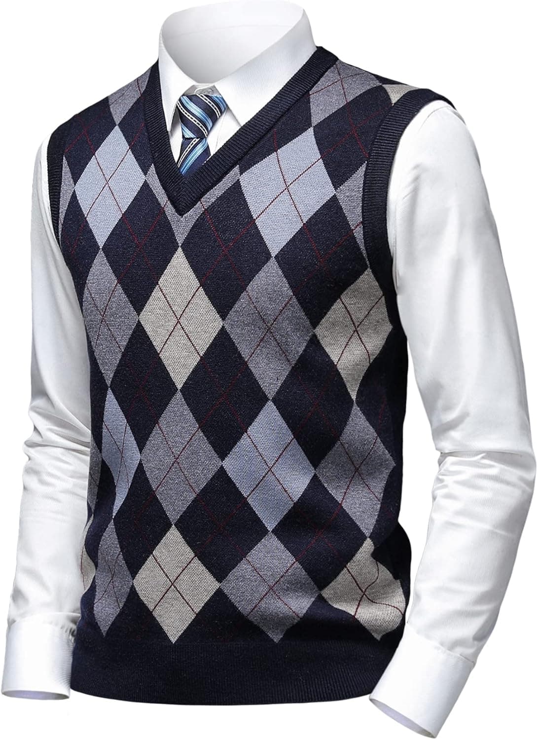 Herothorn Mens Thick Argyle Sweater Vests Classic V-Neck Knitwear Sleeveless Pullover Autumn Winter Warm Tank Tops