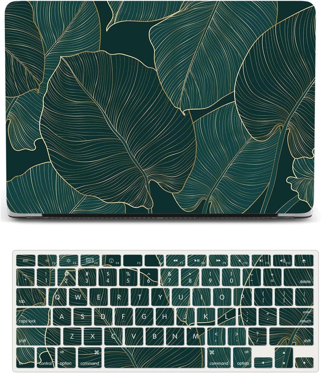 Laptop Cover Compatible with MacBook Pro 13 Inch Case 2020 2019 2018 2017 2016 Release A2338 M1 A2289 A2251 A2159 A1989 A1708 A1706, Plastic Hard Shell Case & Keyboard Cover Skin - Green Leaves