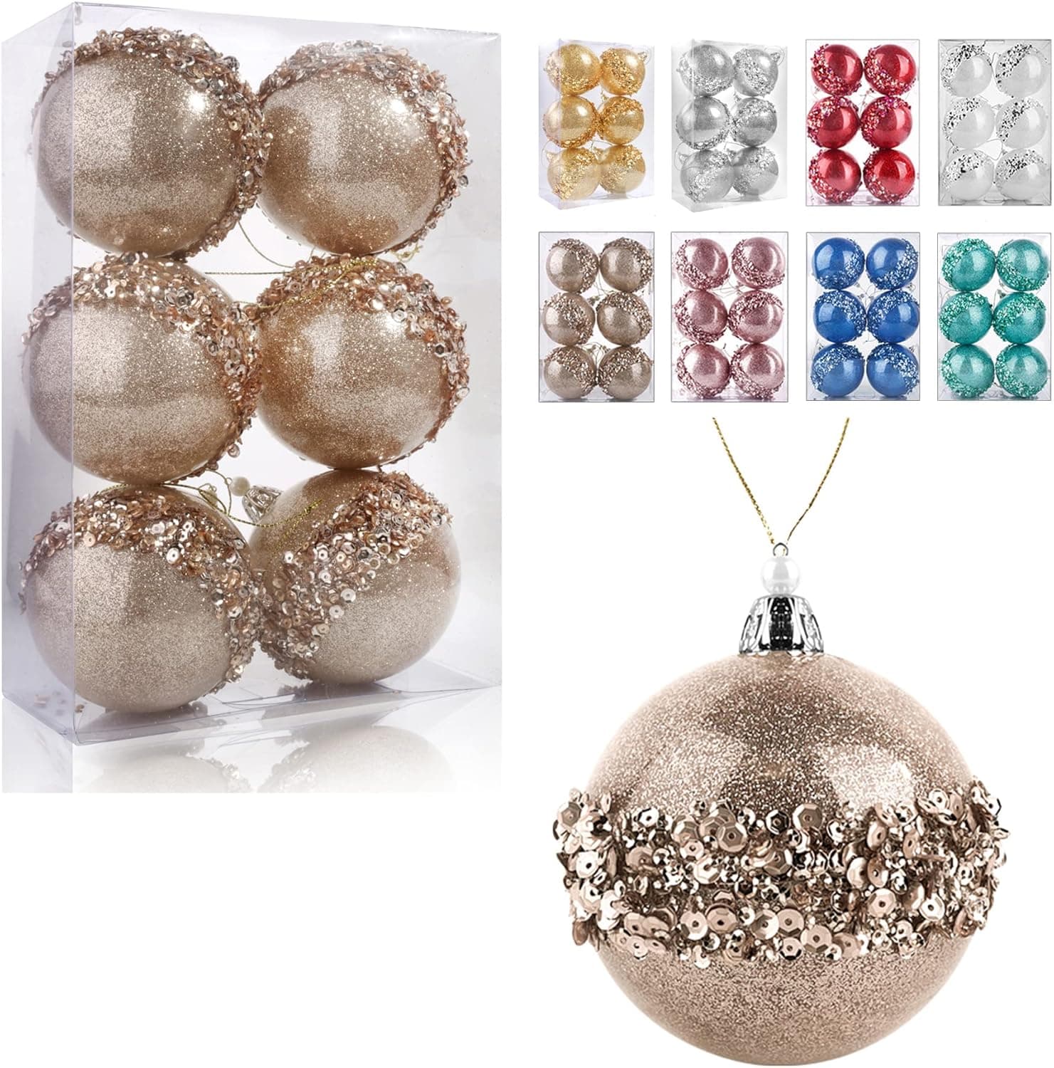 3.15Inch Clear Ornaments Balls,6pc Set Champagne Christmas Ball Decorations Ornaments Perfect Party Decorations Craft Transparent Ball Gifts for Wedding Party Decor (Champagne)