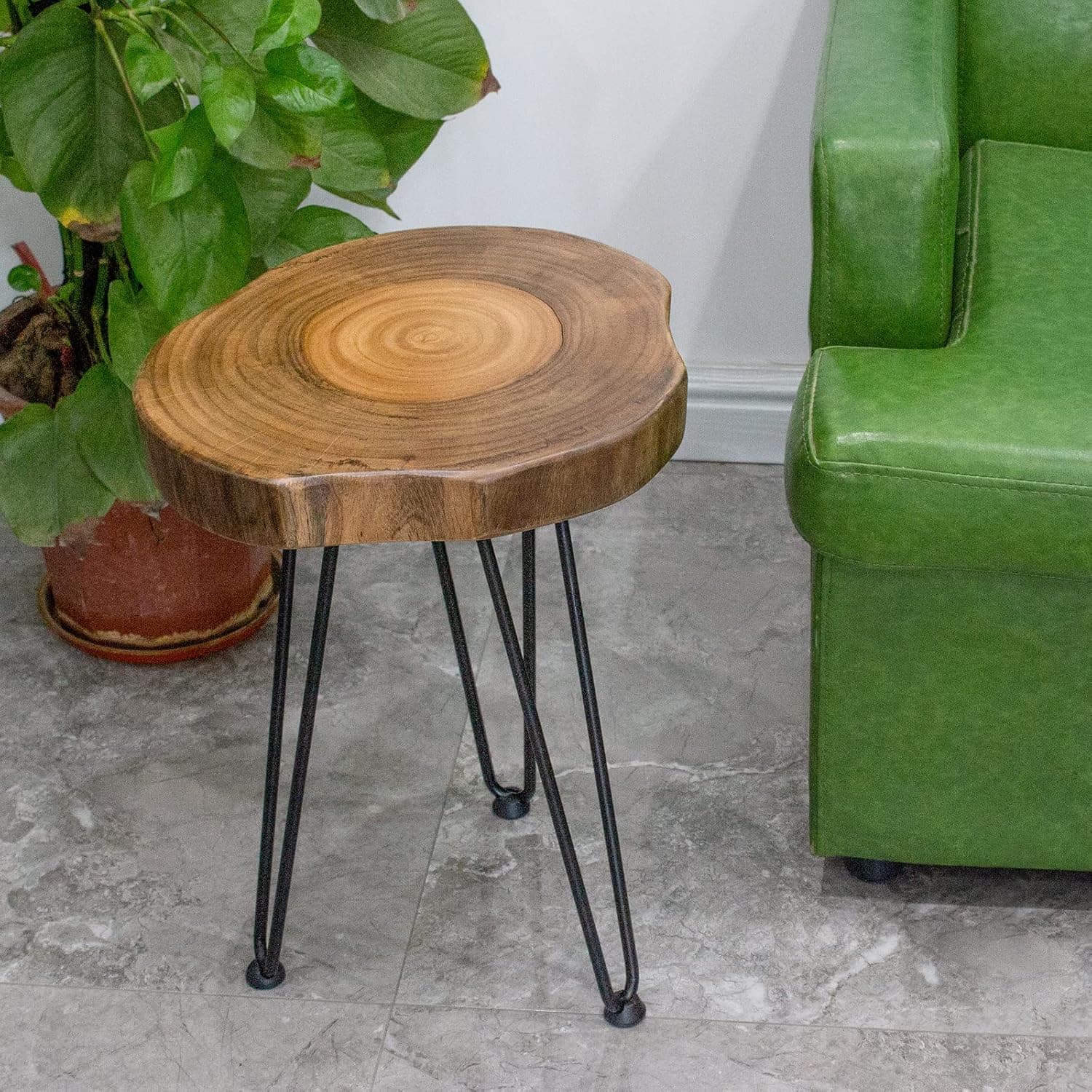 Natural Drink Table, CIN&GO Small Side Table with Hairpin Legs, Nightstand Plant Stand for Bedroom and Living Room, 20 inch Tall