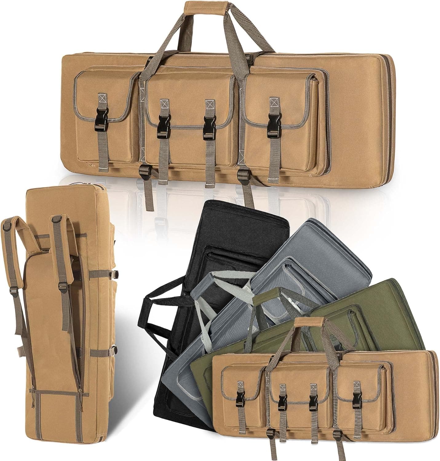 DULCE DOM 32/36/42/48 inch Double Rifle Case Soft Bag Gun Case, Perfect for Rifle Pistol Firearm Storage and Transportation, All Around Shooting Range Tactical Rifle Backpack, Indoor Outdoor
