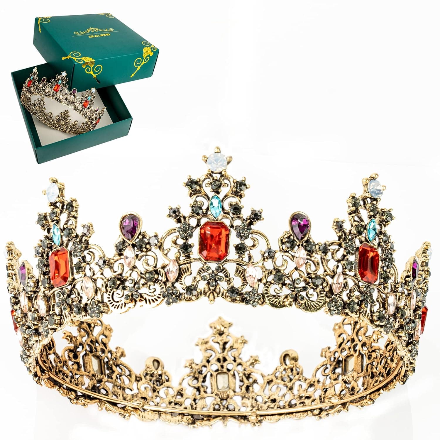 ZEALINNO Baroque Queen Crowns for Women, Princess Crown for Girls, Rhinestone Wedding Crown and Tiara for Birthday, Party, Cosplay, Pageant, Mother's Day, Black&Red