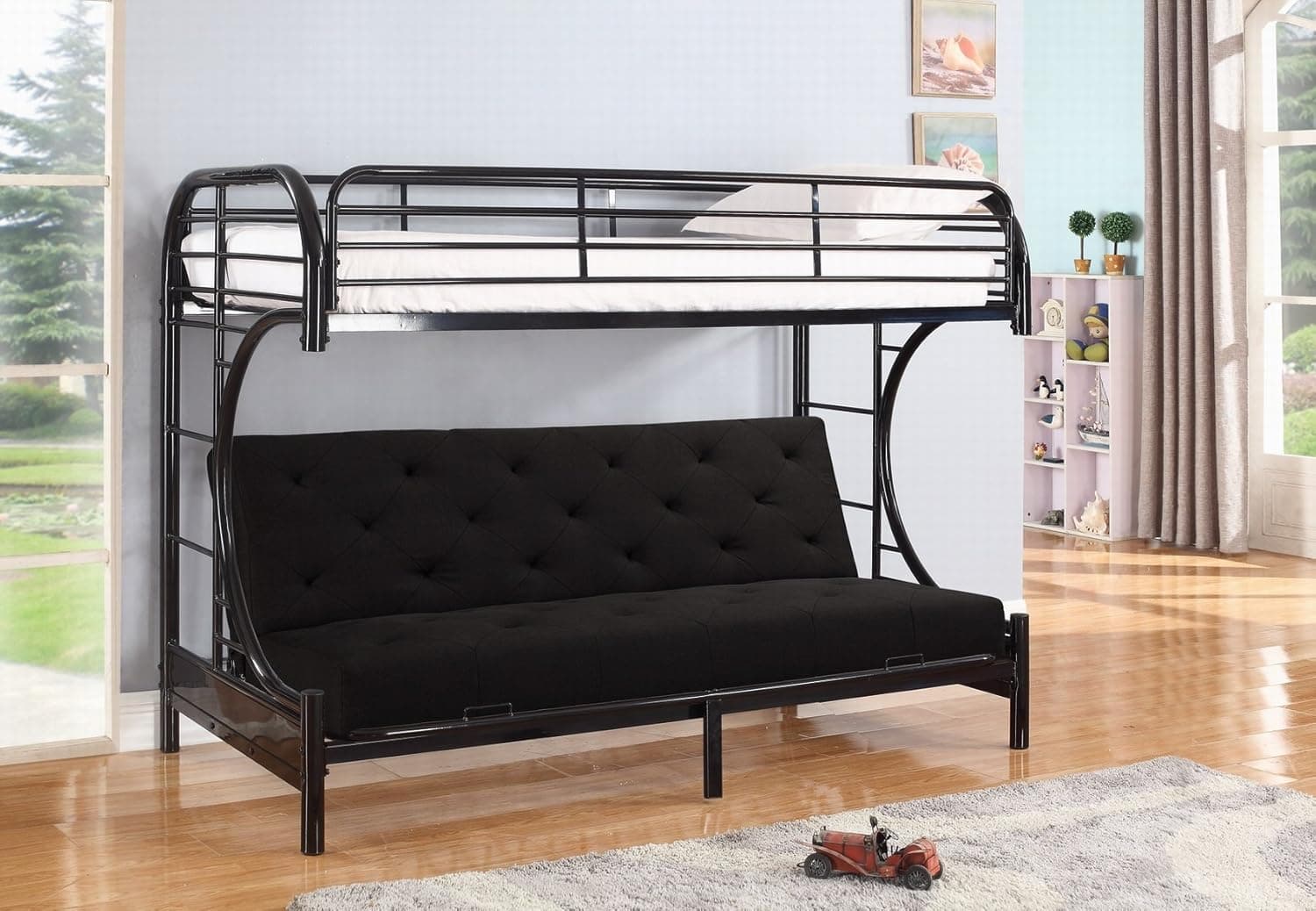 NHI Express Jordan Over C Futon Metal Bunk Bed, Twin, Black