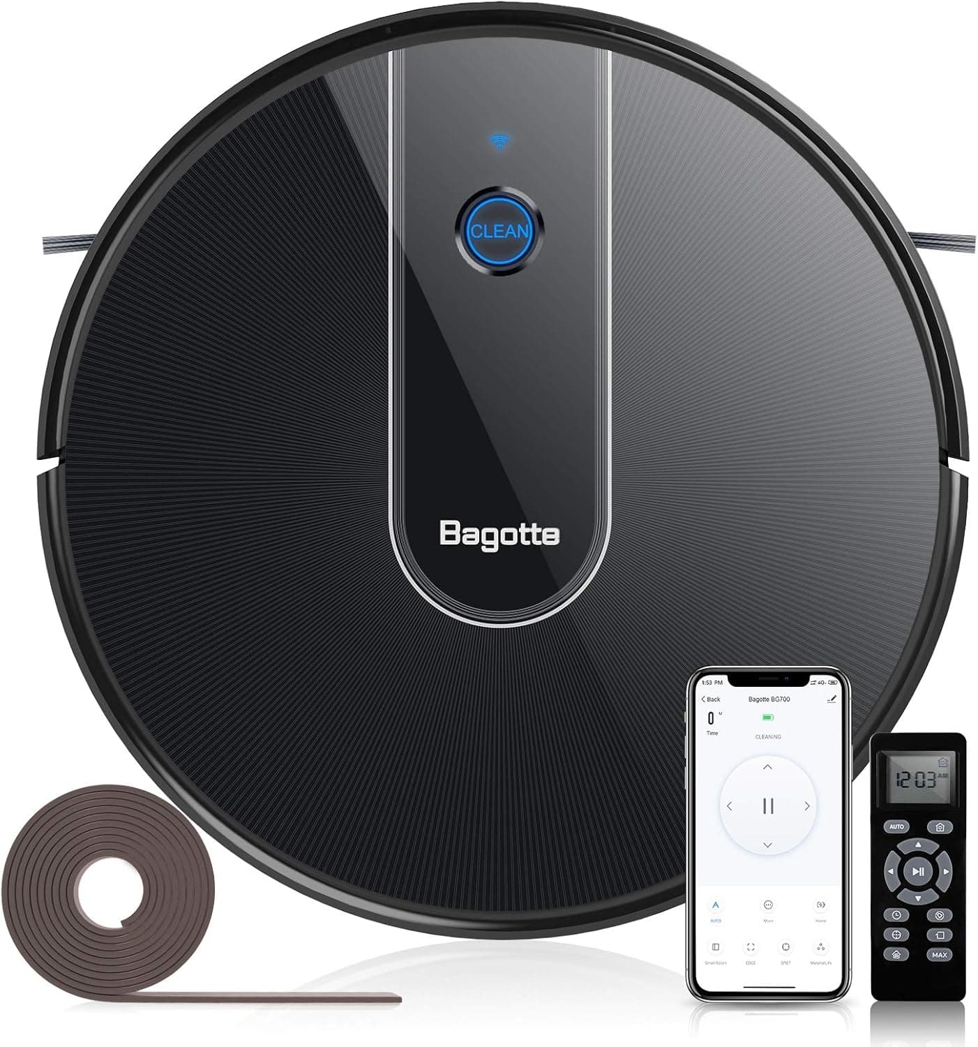 Bagotte Robot Vacuum Cleaner, Upgrade Robotic Vacuum with Self-Charging, 1600pa Strong Suction, 120 mins Runtime, Compatible with Alexa Wi-Fi, Ideal for Hard Floors Carpet